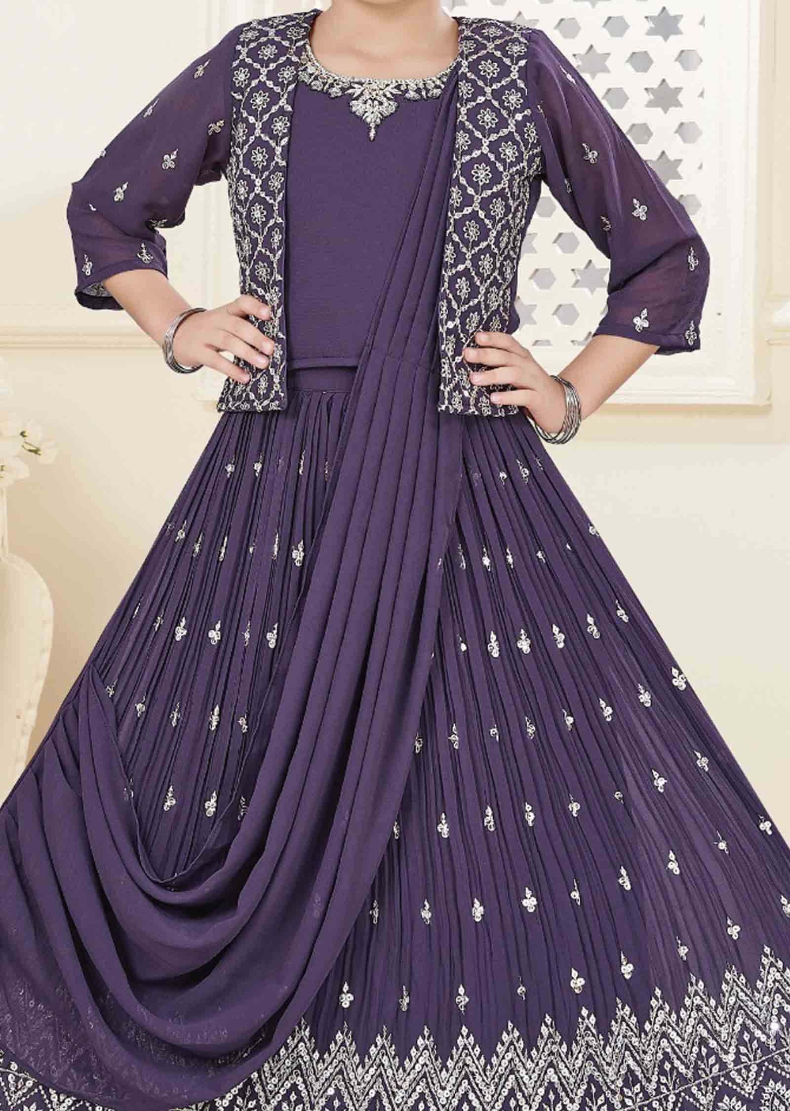 Purple Georgette Kids Lehenga