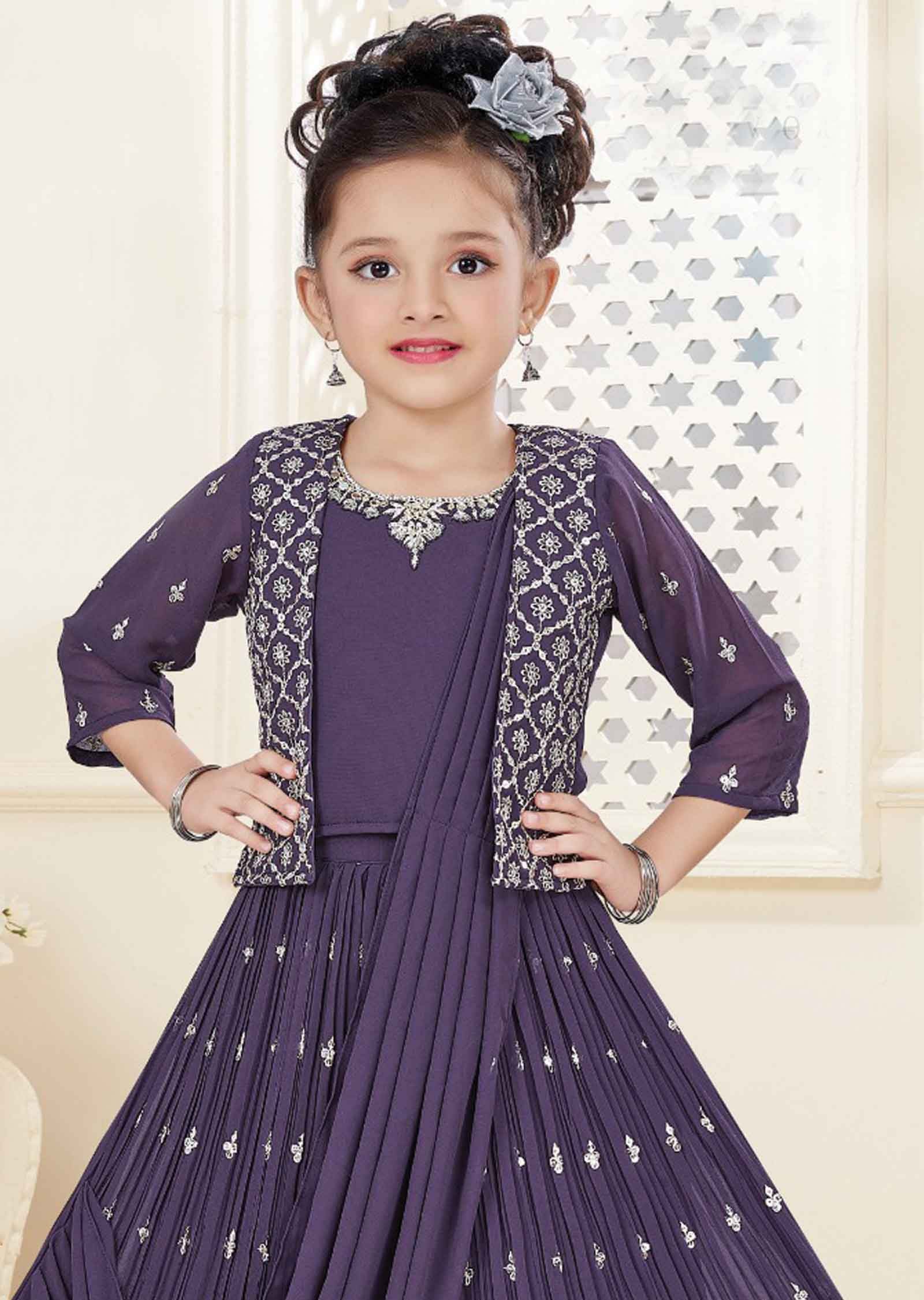 Purple Georgette Kids Lehenga