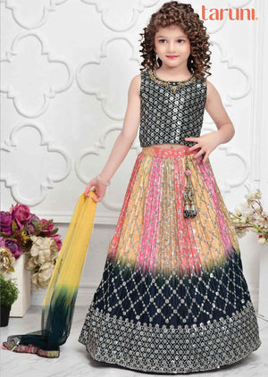 Dark Green/Mullti Chinnon Zardosi & Embroidered Kids lehenga