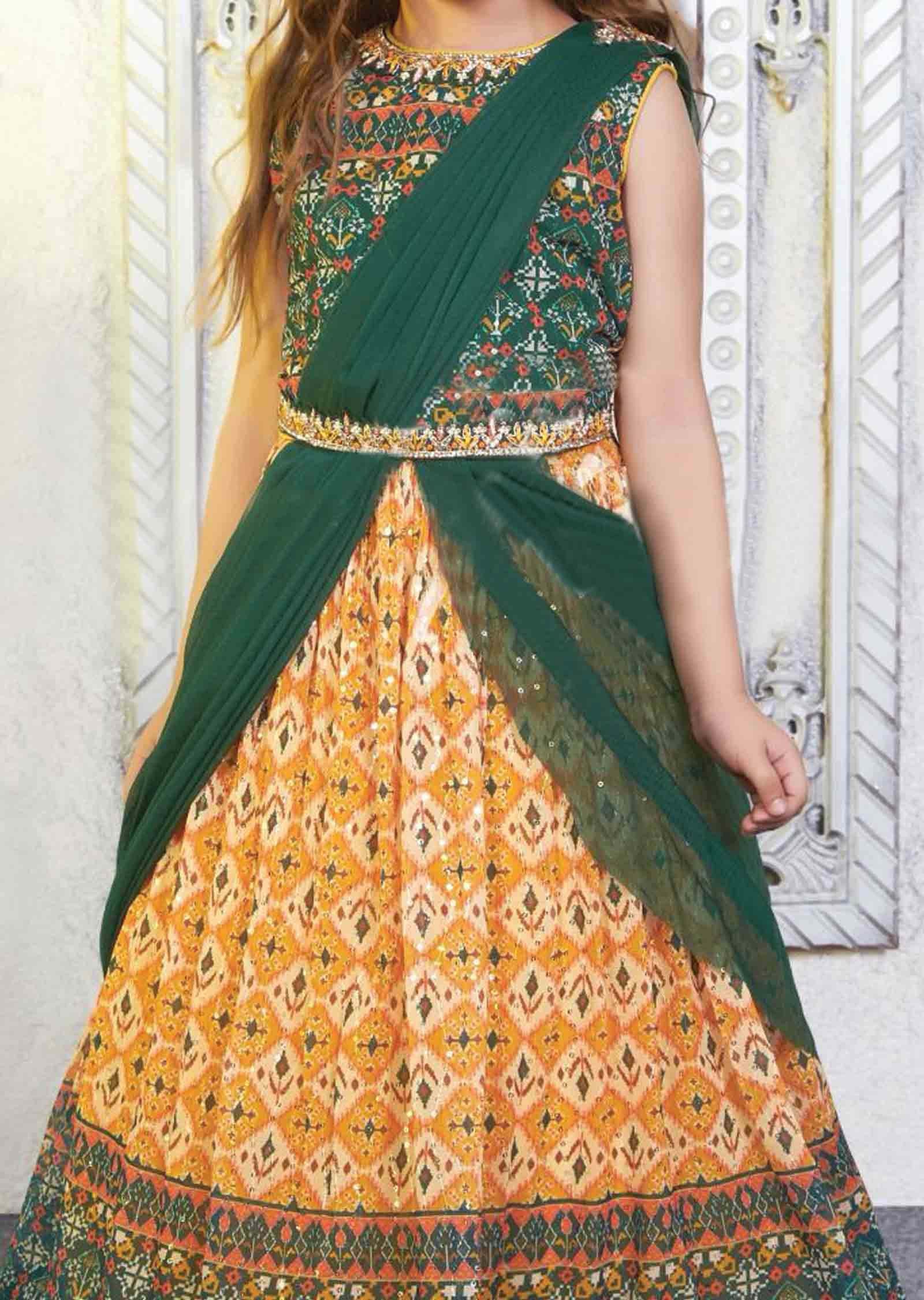 Green Georgette Kids Lehengas