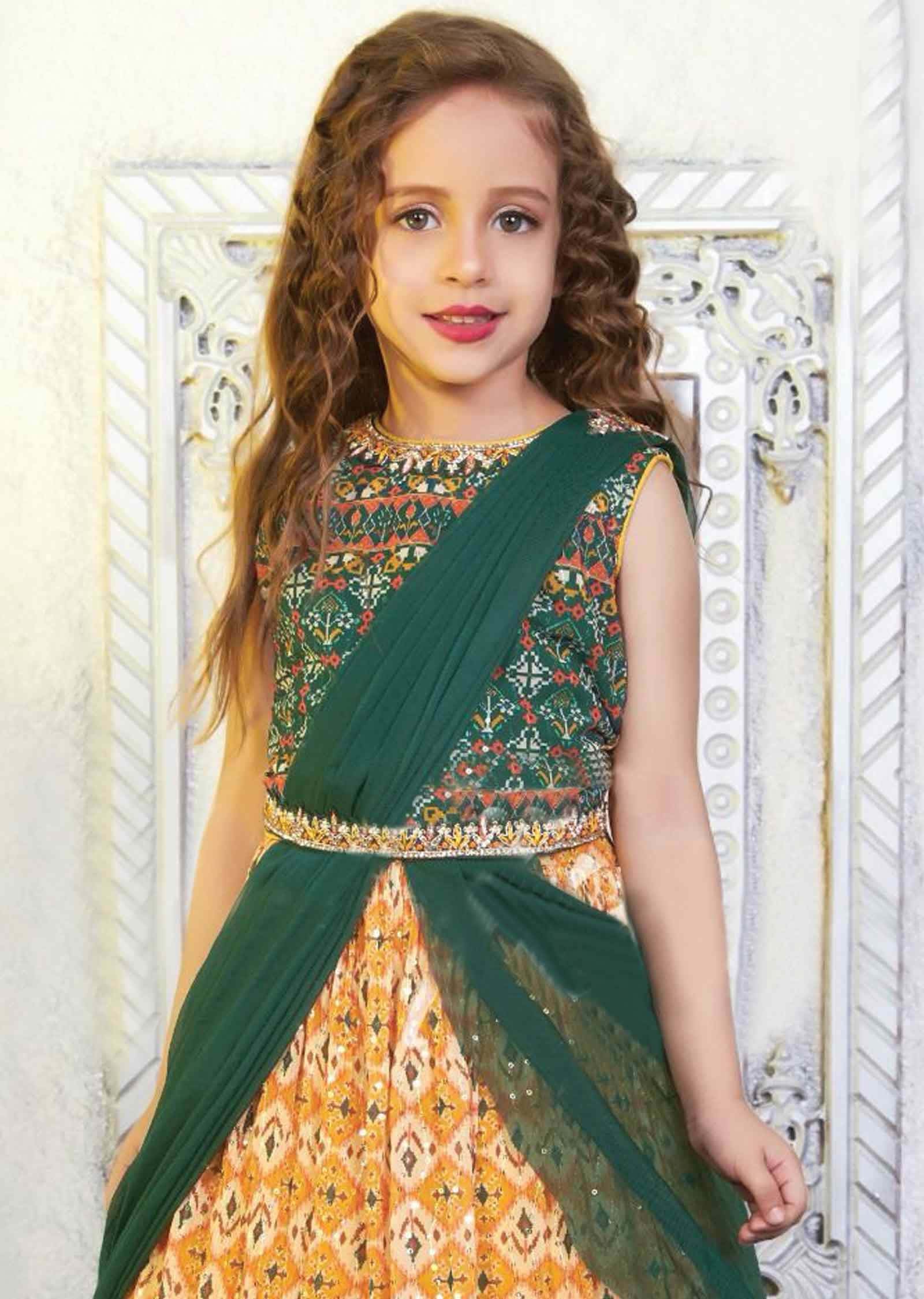 Green Georgette Kids Lehengas