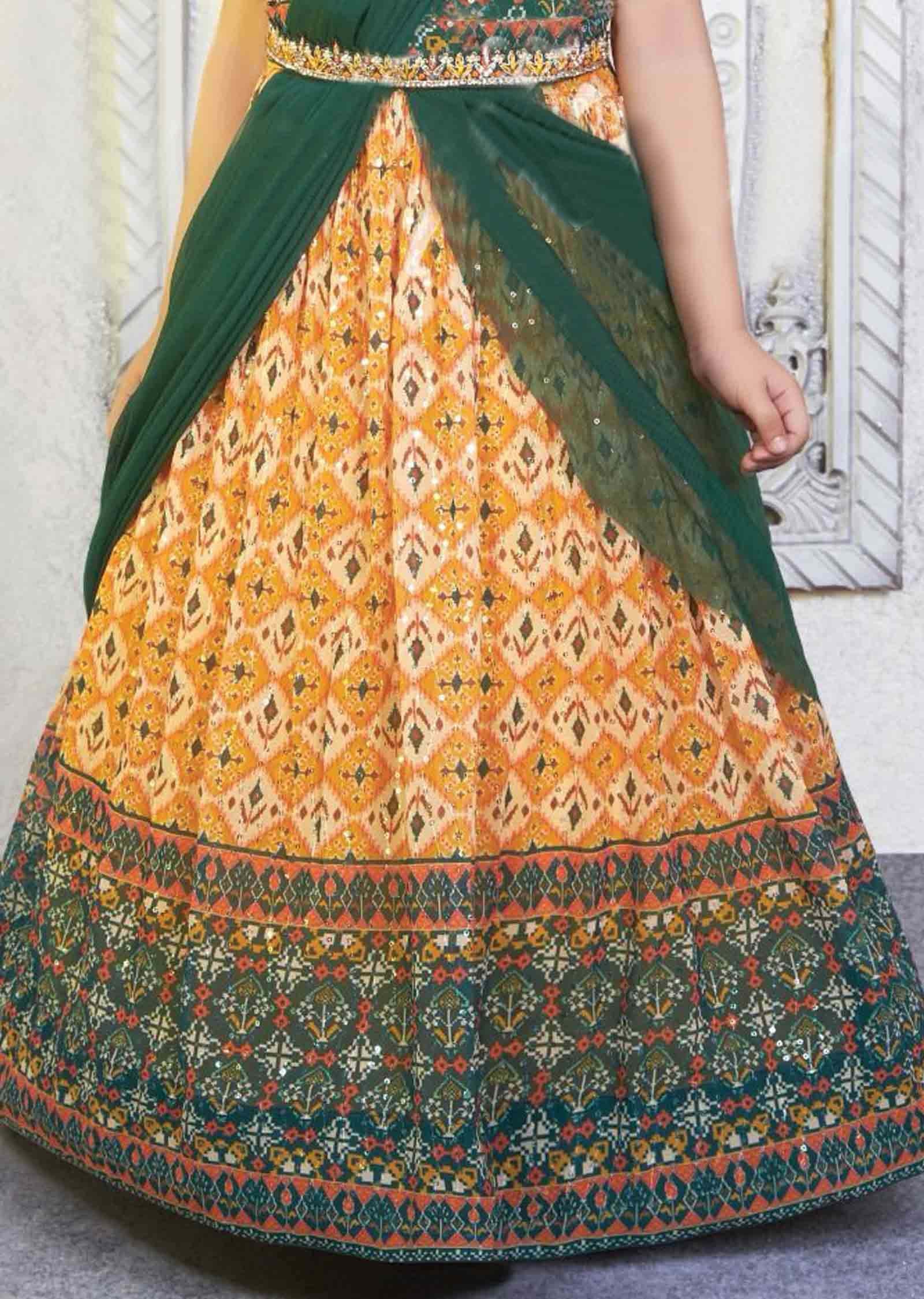 Green Georgette Kids Lehengas