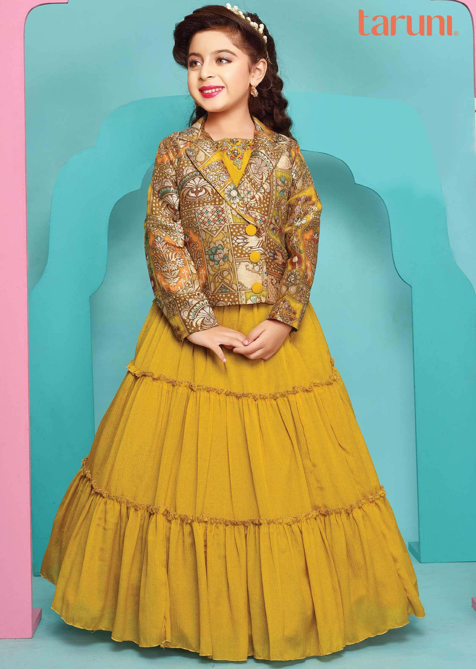 Mustard Chinnon Kids lehenga