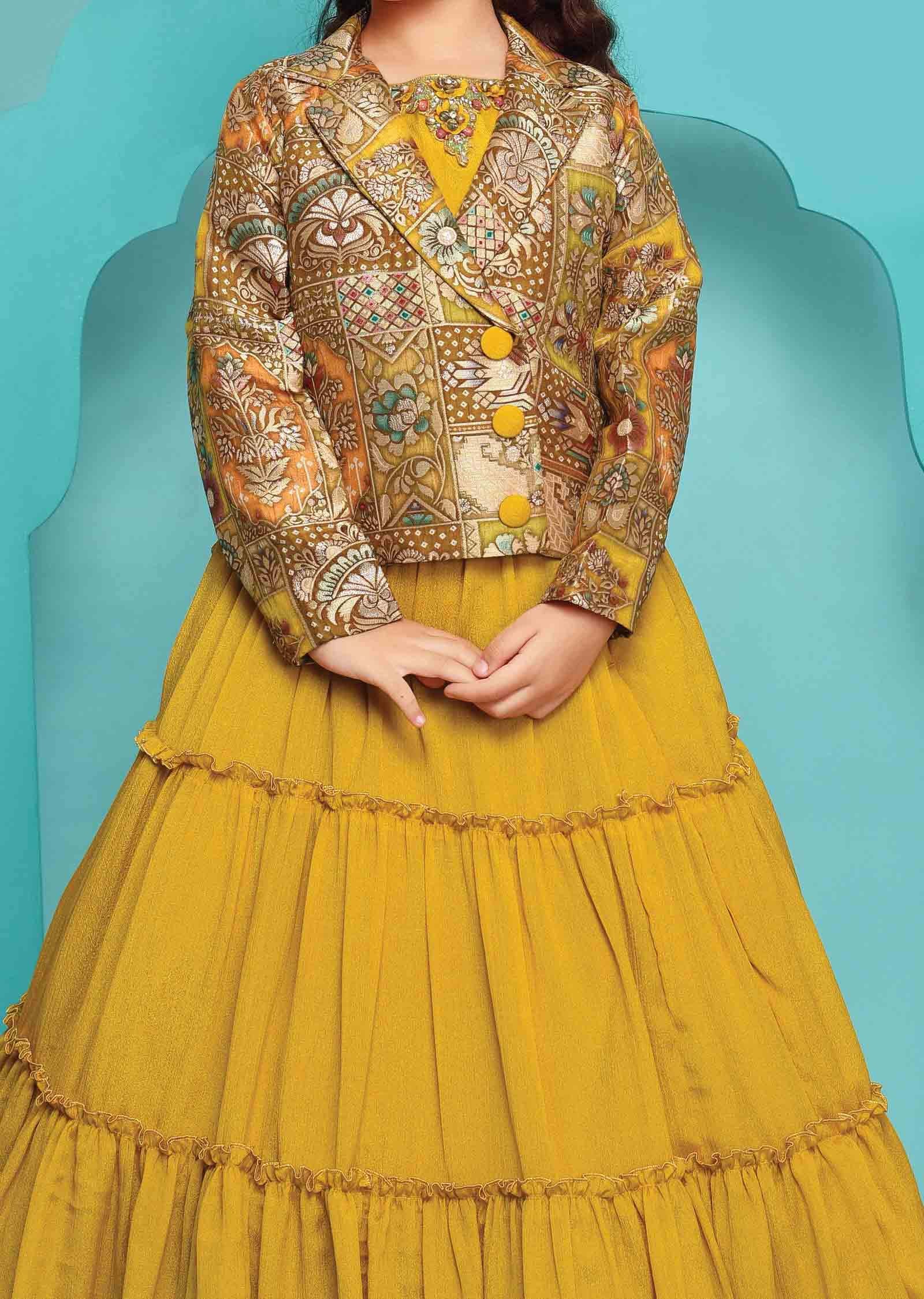 Yellow Chinnon Kids Lehengas