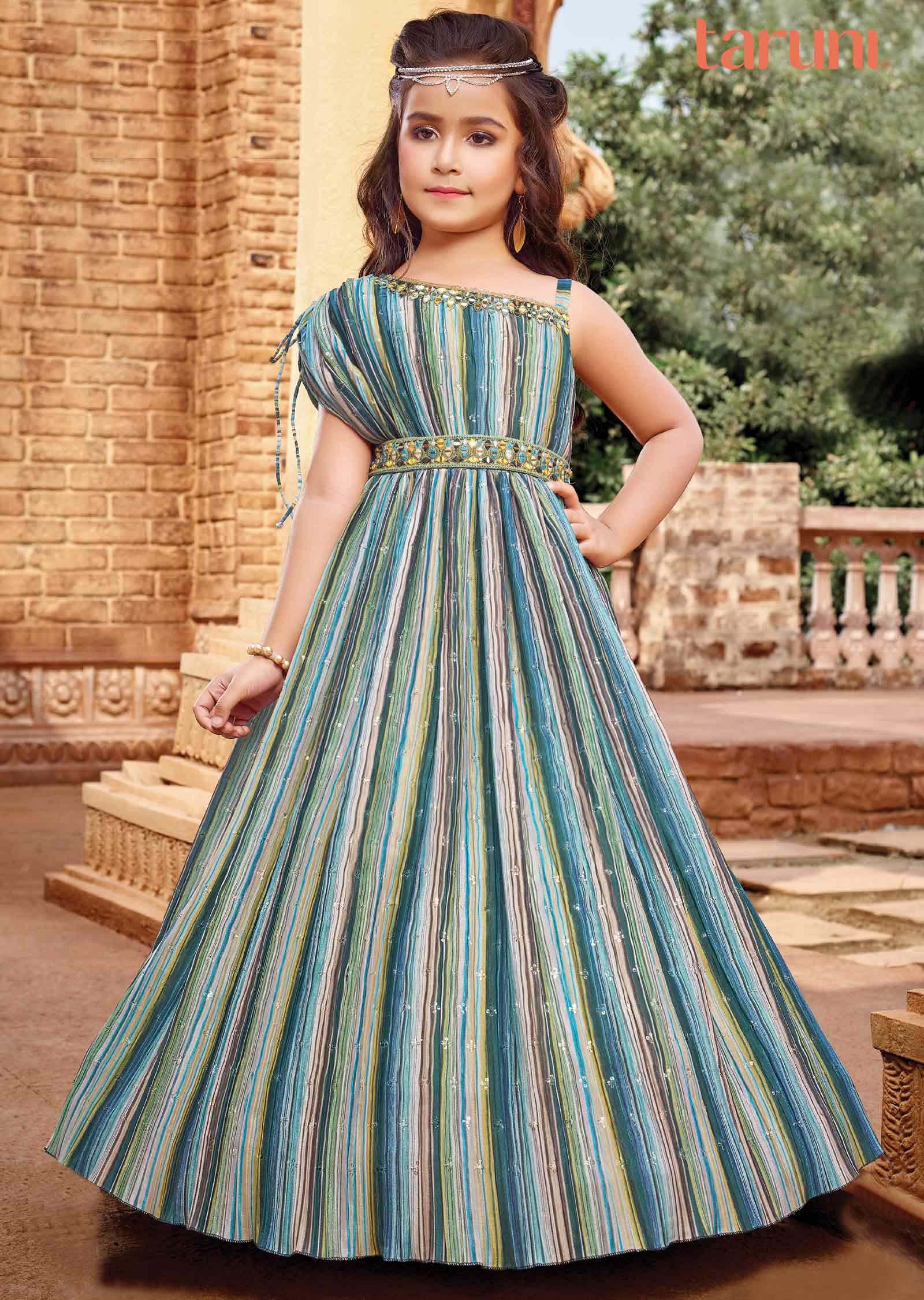 Mullti Chinnon Sequins Kids Gown