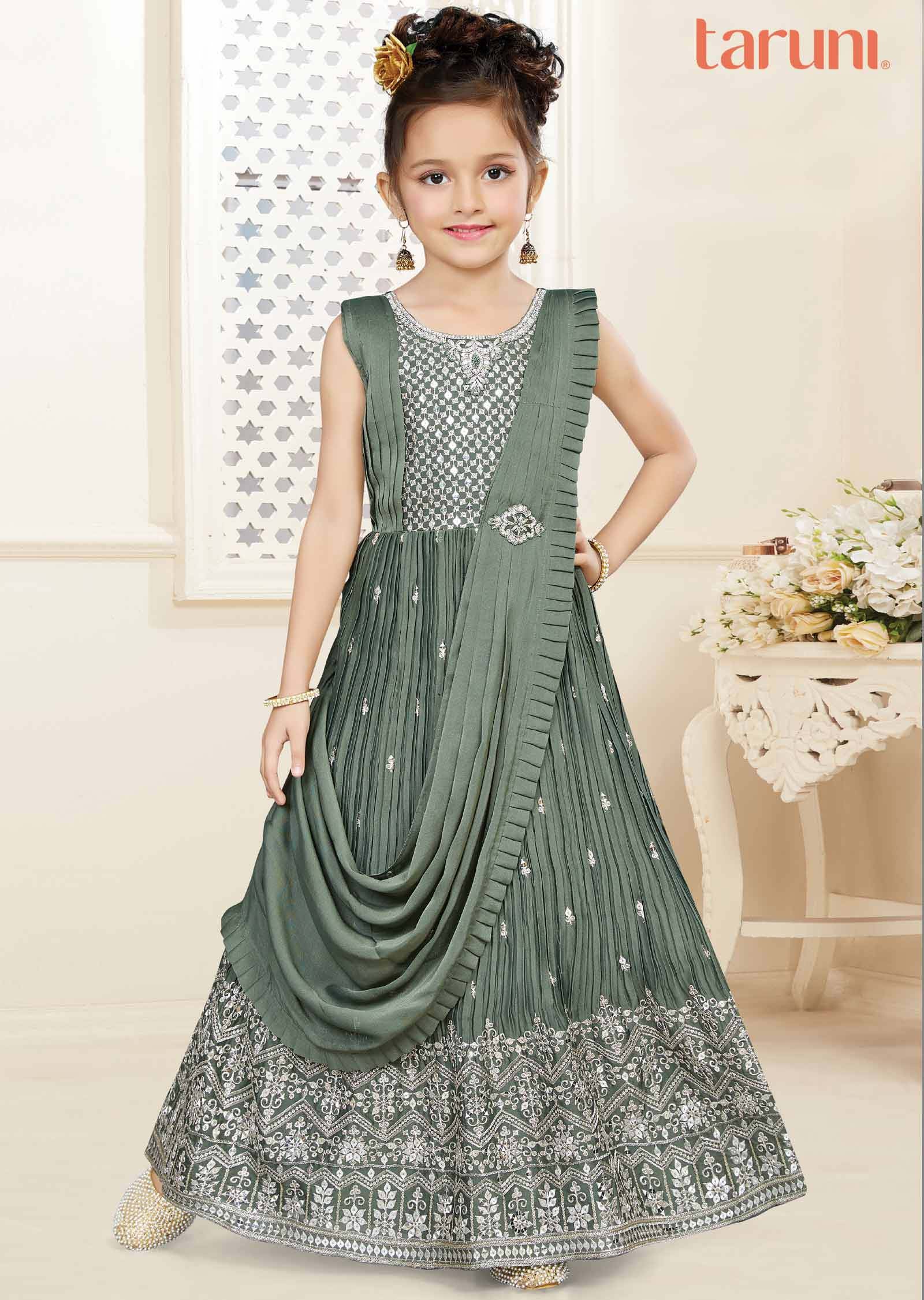 Green Chiffon Kids Gown