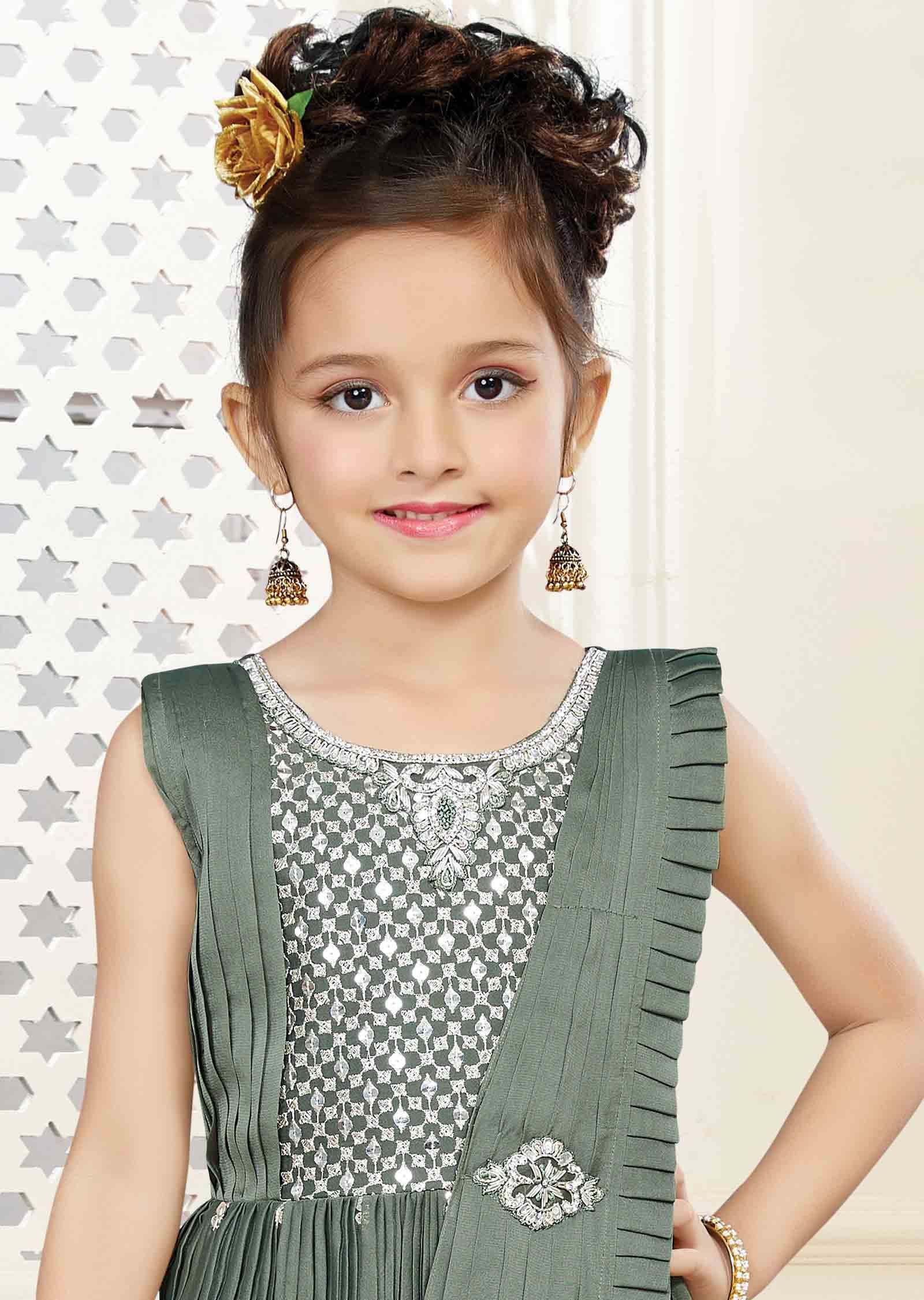 Green Chiffon Kids Gown