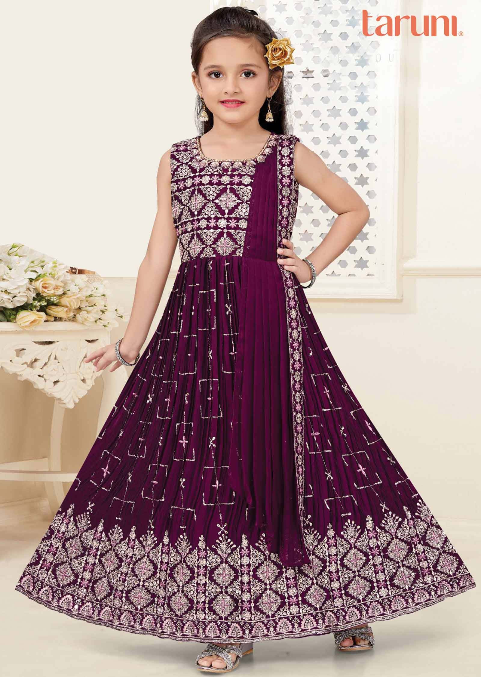 Maroon Georgette Kids Gown