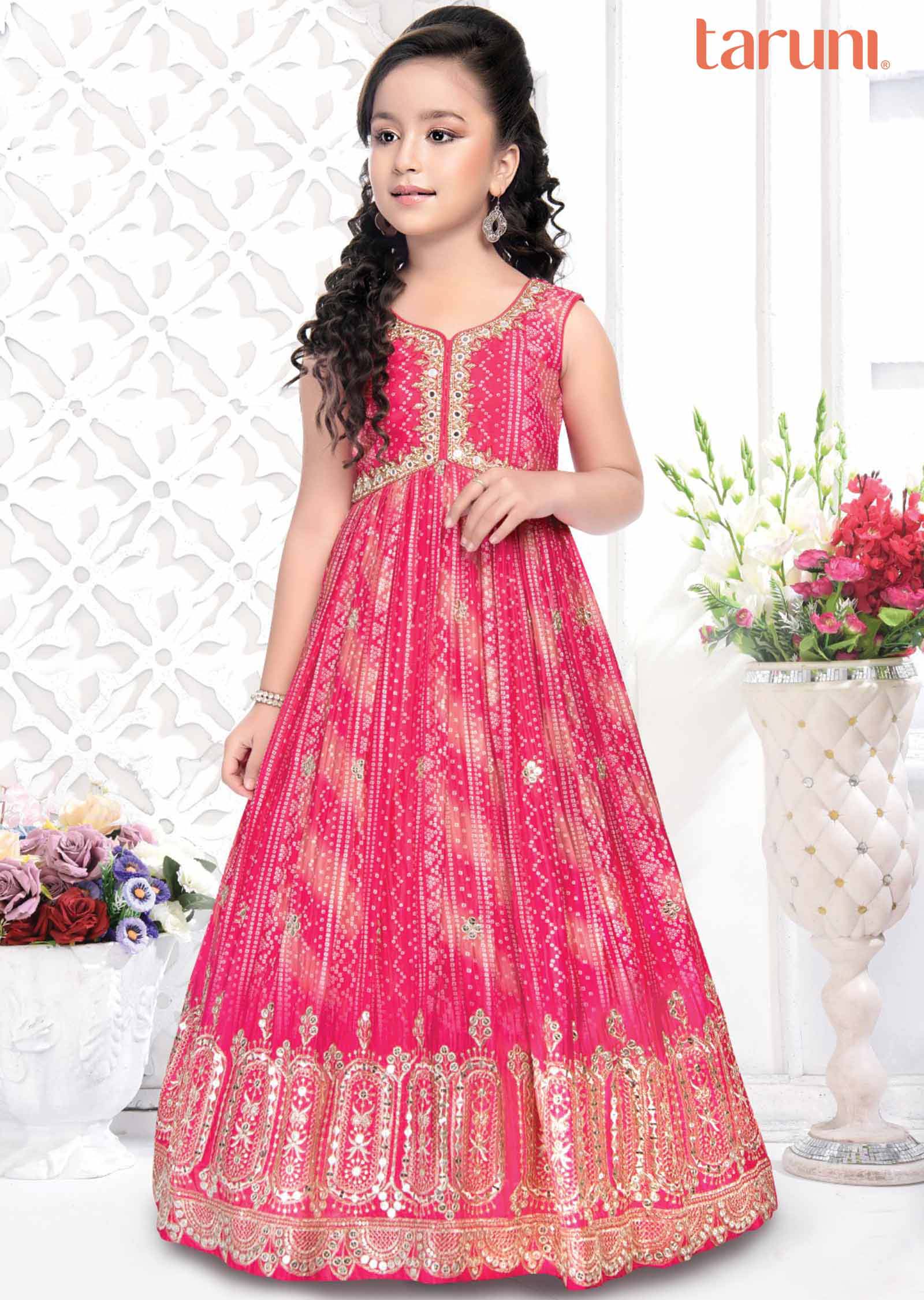 Pink Chinnon Alia cut Kids Gown