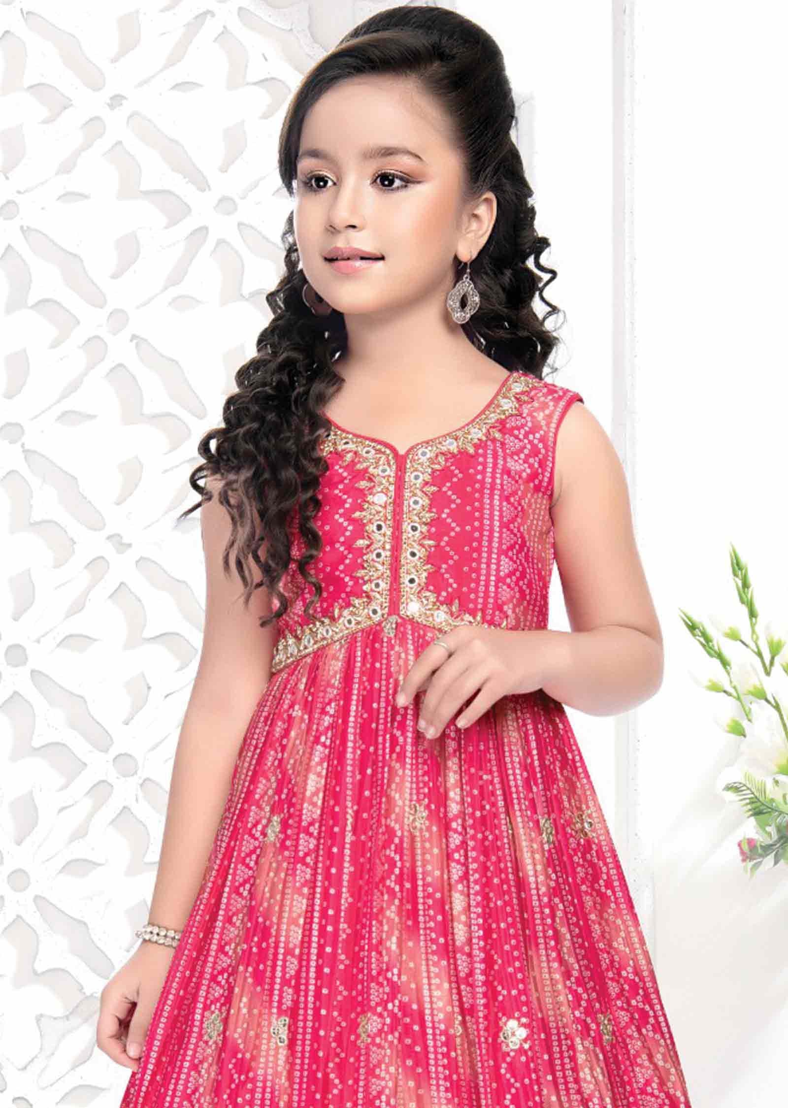 Pink Chinnon Alia cut Kids Gown