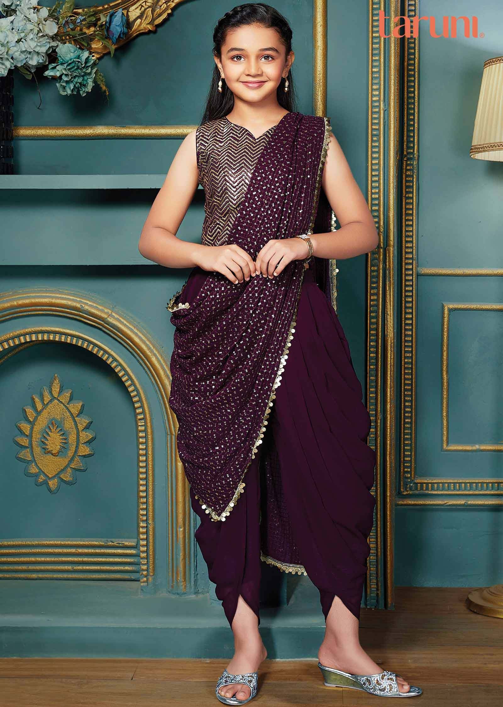 Wine Georgette Kids Dhoti Suit