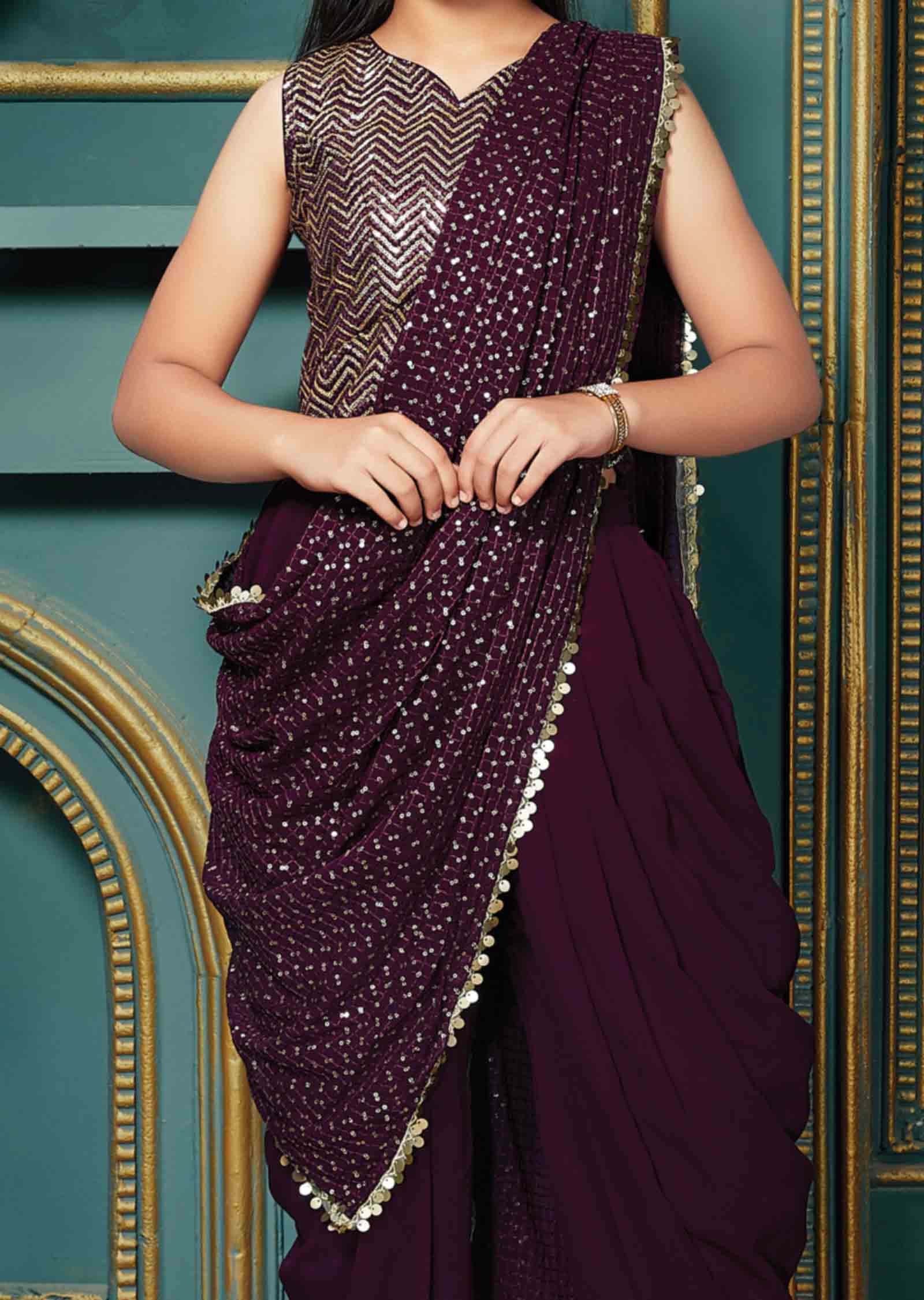 Wine Georgette Kids Dhoti Suit