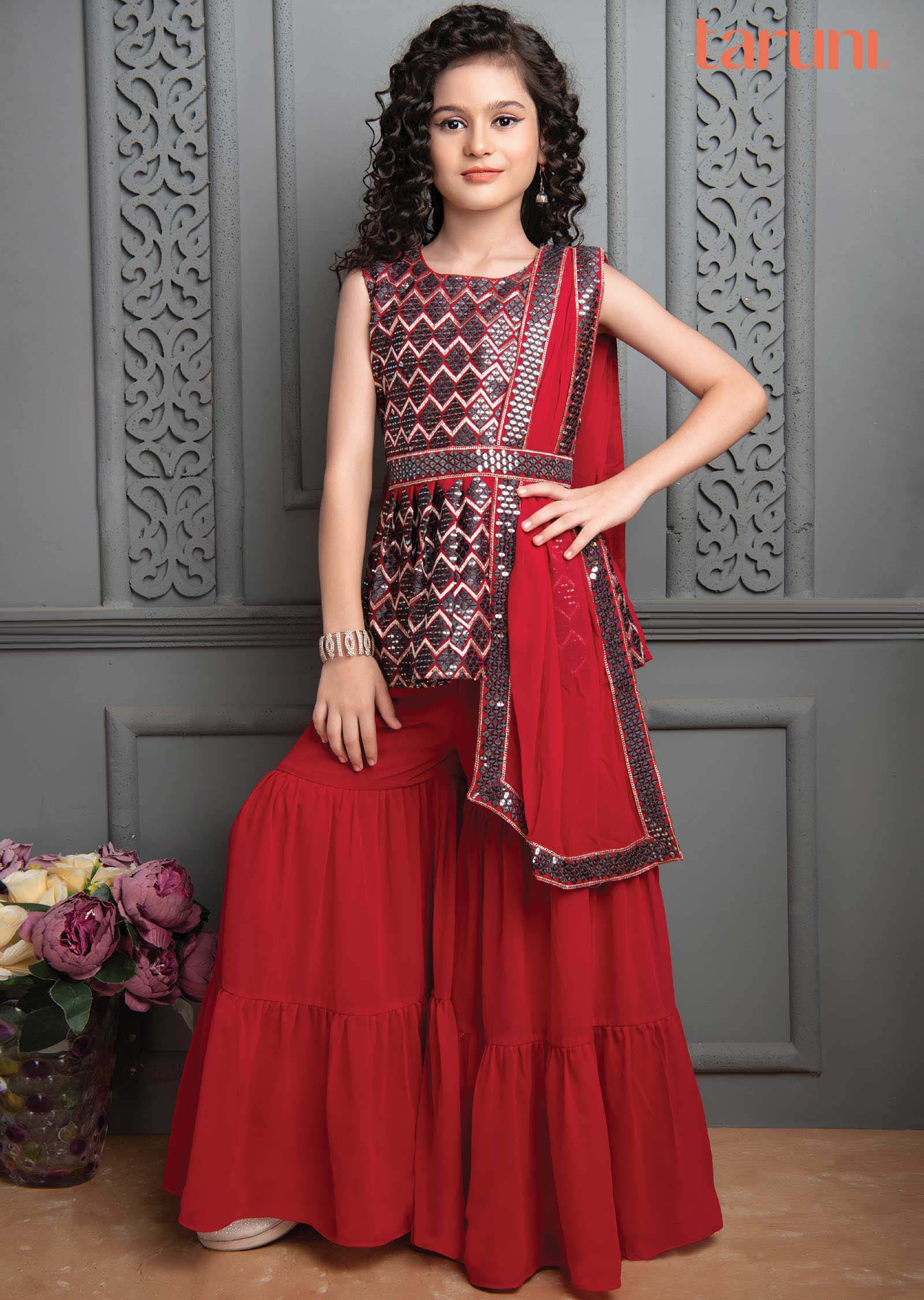 Pink Georgette Kids Sharara