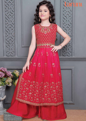 Red/Rani Pink Chinnon Sequins Kids Pallazo