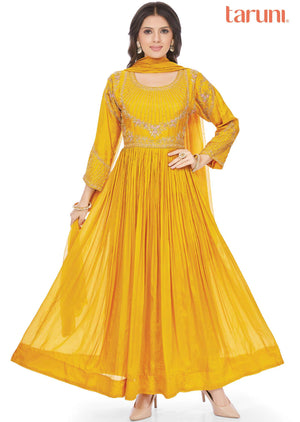 Mustard Chinnon Zardosi & Embroidered Anarkali