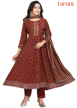 Maroon Muslin Sequins & Cutdana work Anarkali