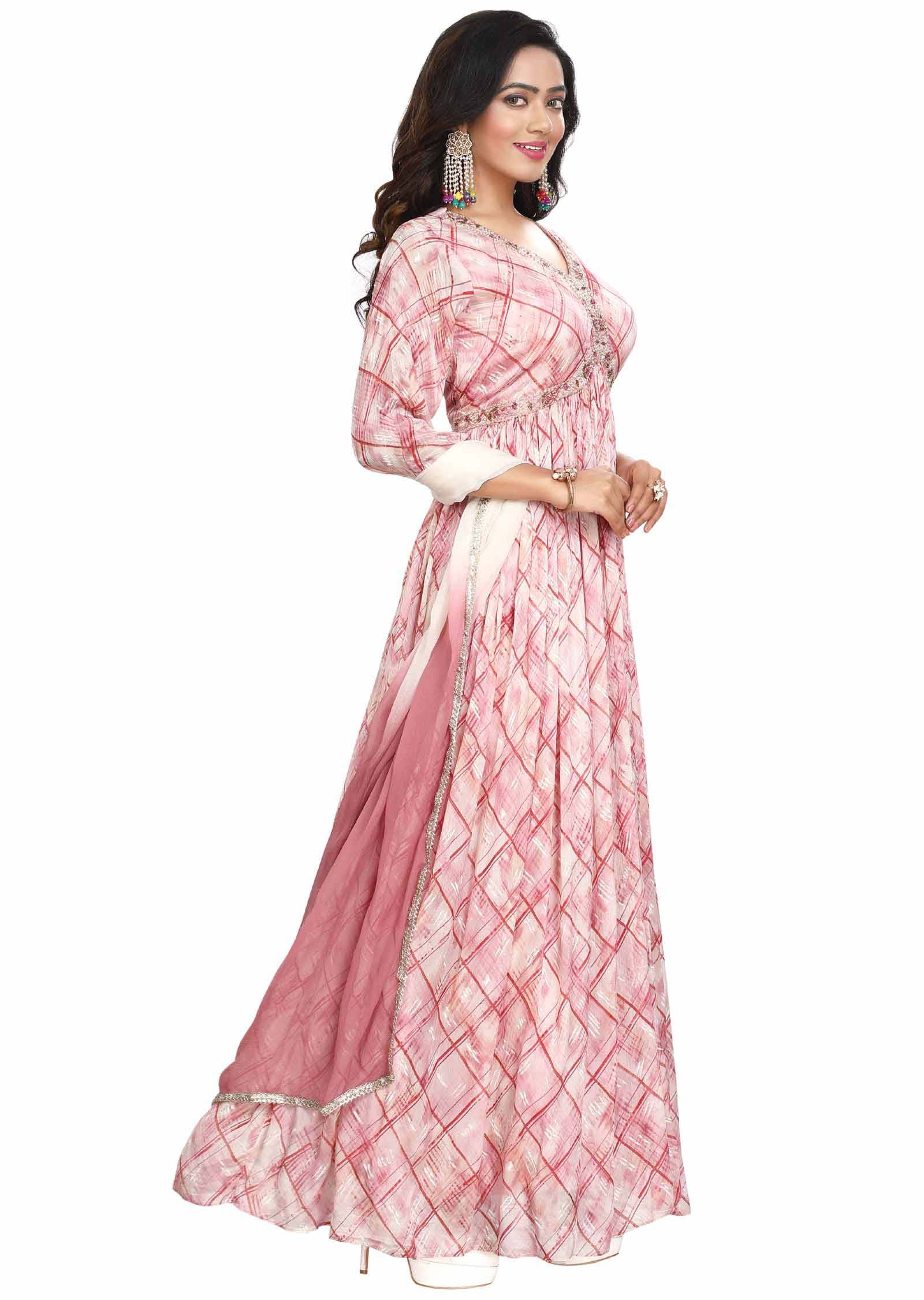 Onion Pink Chinnon Zardosi & Embroidered Anarkali