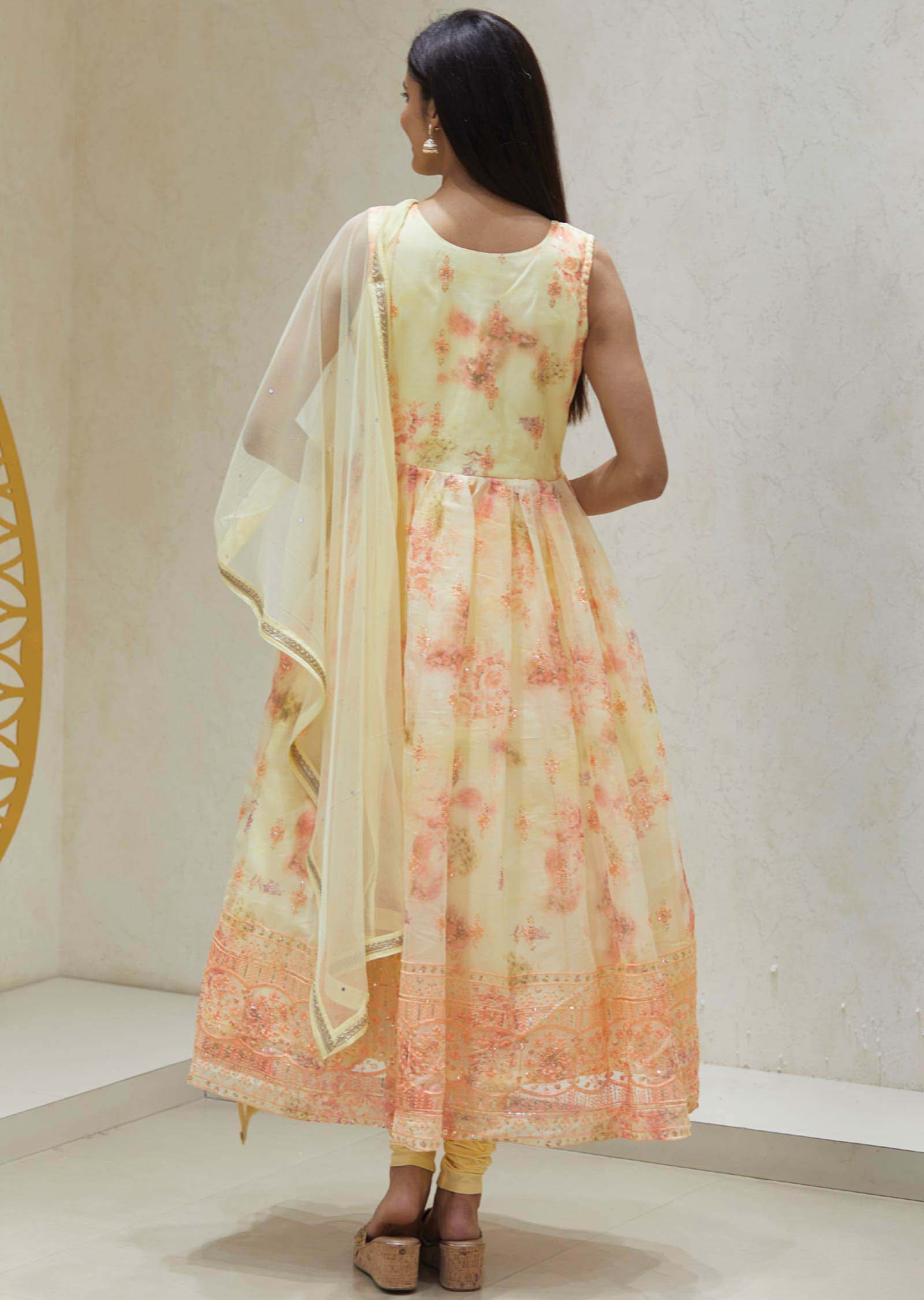 Light Yellow  Organza Zardosi & Embroidered Anarkali