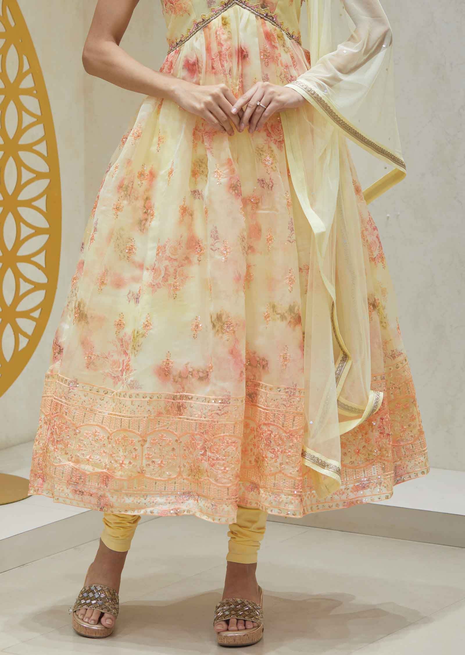 Light Yellow  Organza Zardosi & Embroidered Anarkali