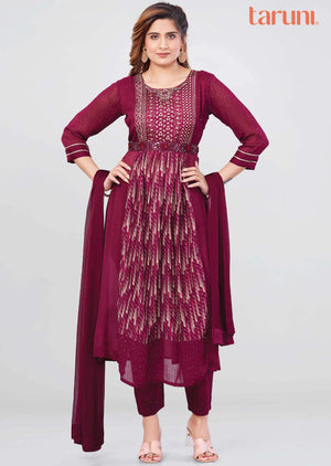 Magenta Chinnon Zardosi & Embroidered Nayara Cut