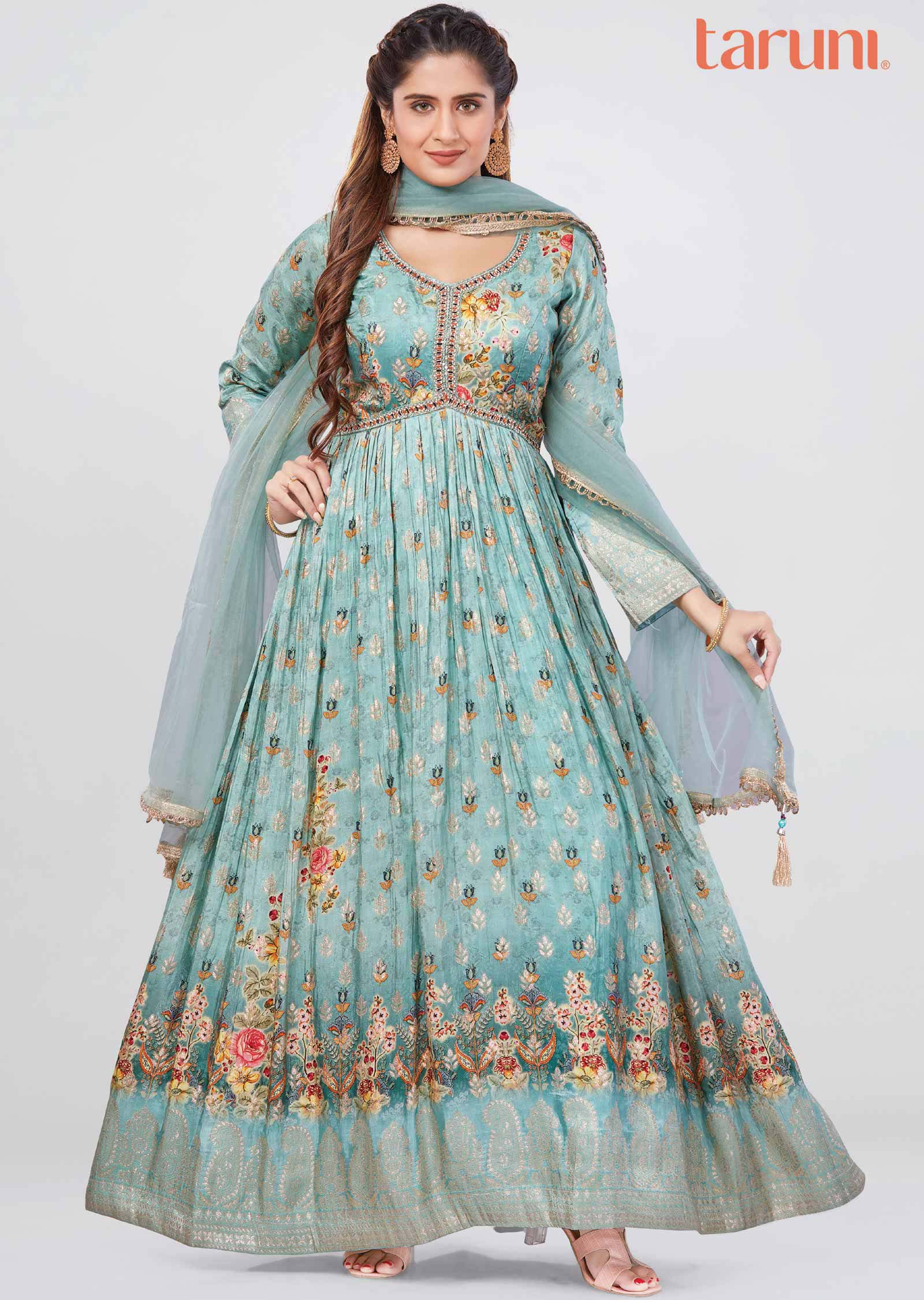 Dusty Green Banaras Sequins Anarkali