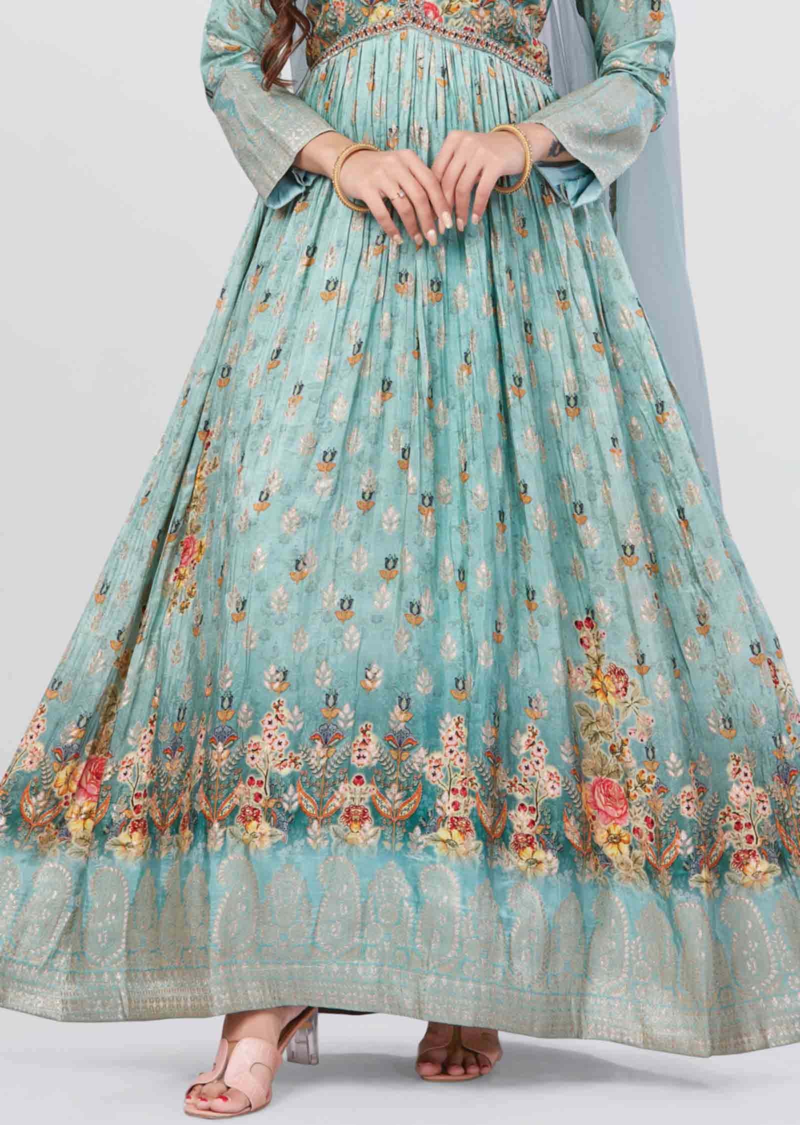 Dusty Green Banaras Sequins Anarkali