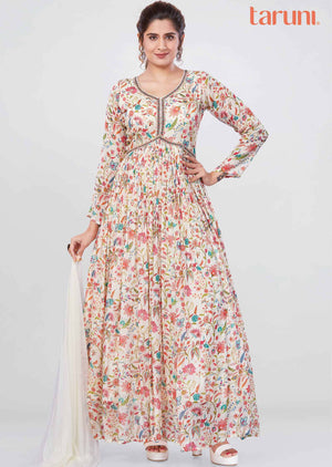 Cream Chinnon Zardosi & Embroidered Anarkali