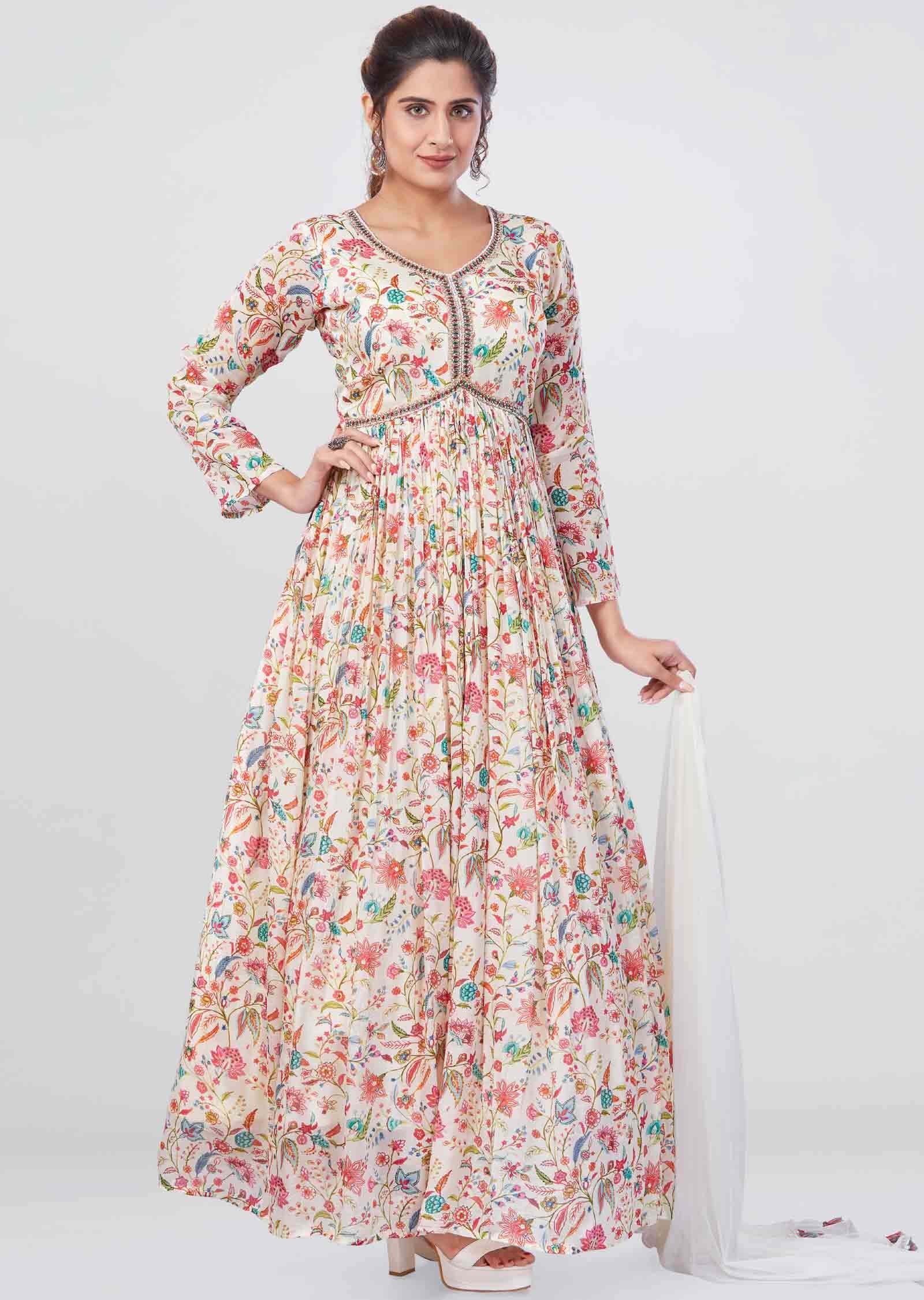 Cream Chinnon Zardosi & Embroidered Anarkali