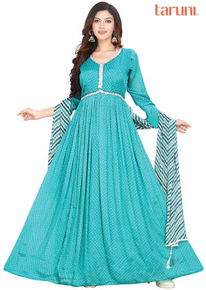 Blue Chinnon Zardosi & Embroidered Anarkali