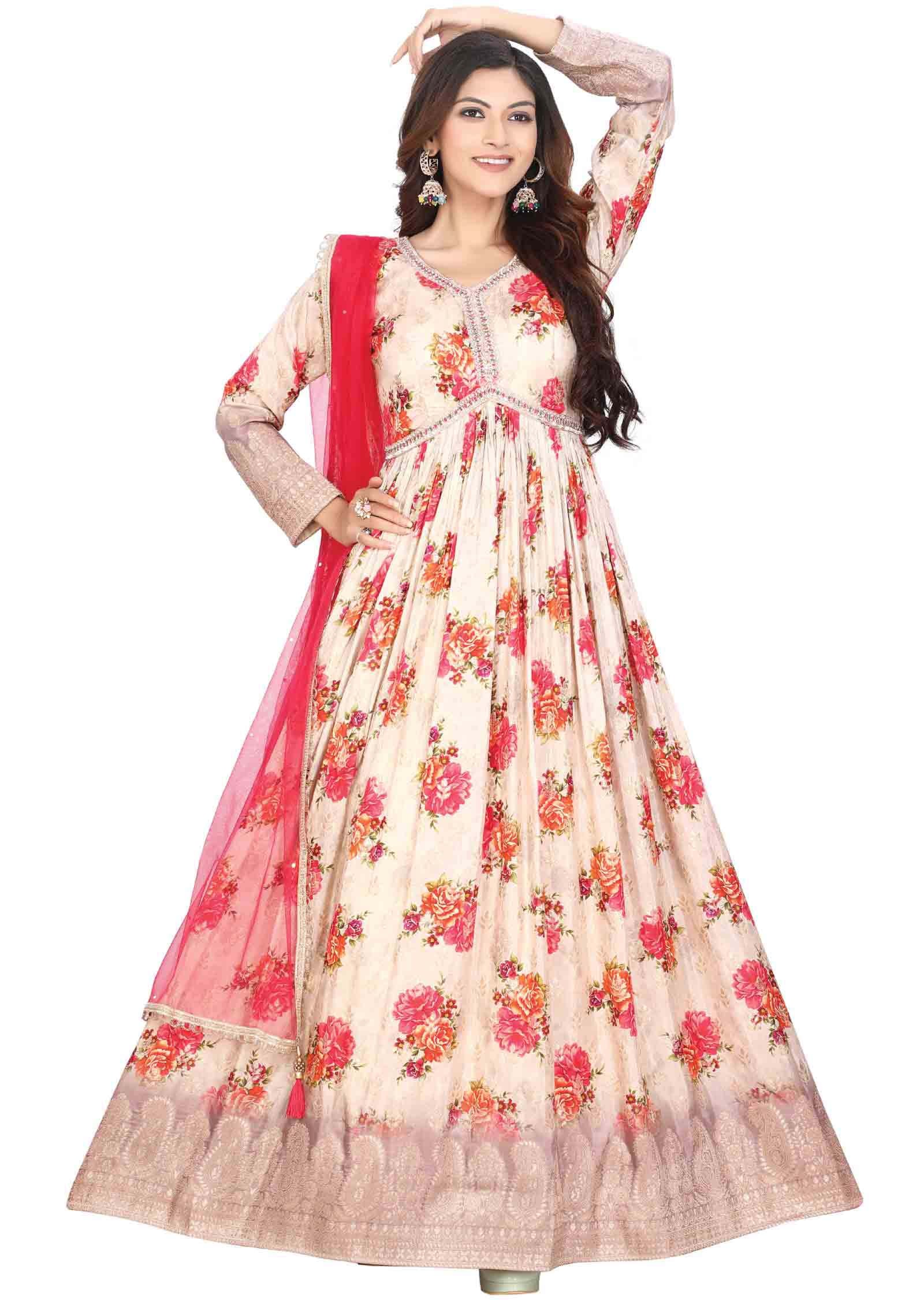 Beige Chinnon Zardosi & Embroidered Anarkali