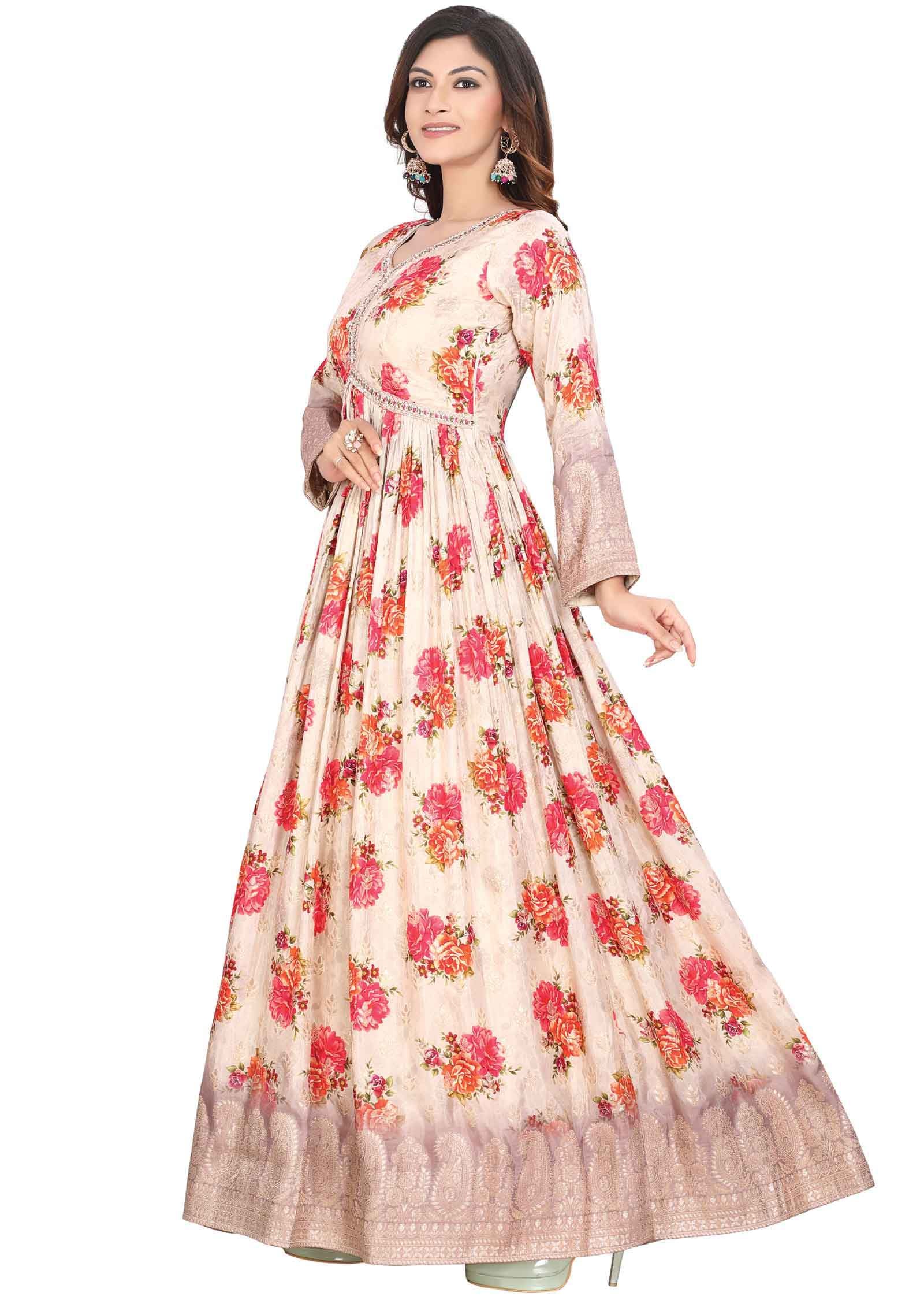 Beige Chinnon Zardosi & Embroidered Anarkali