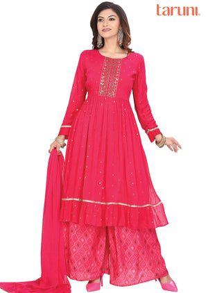 Rani Pink Chinnon Zardosi & Embroidered Anarkali