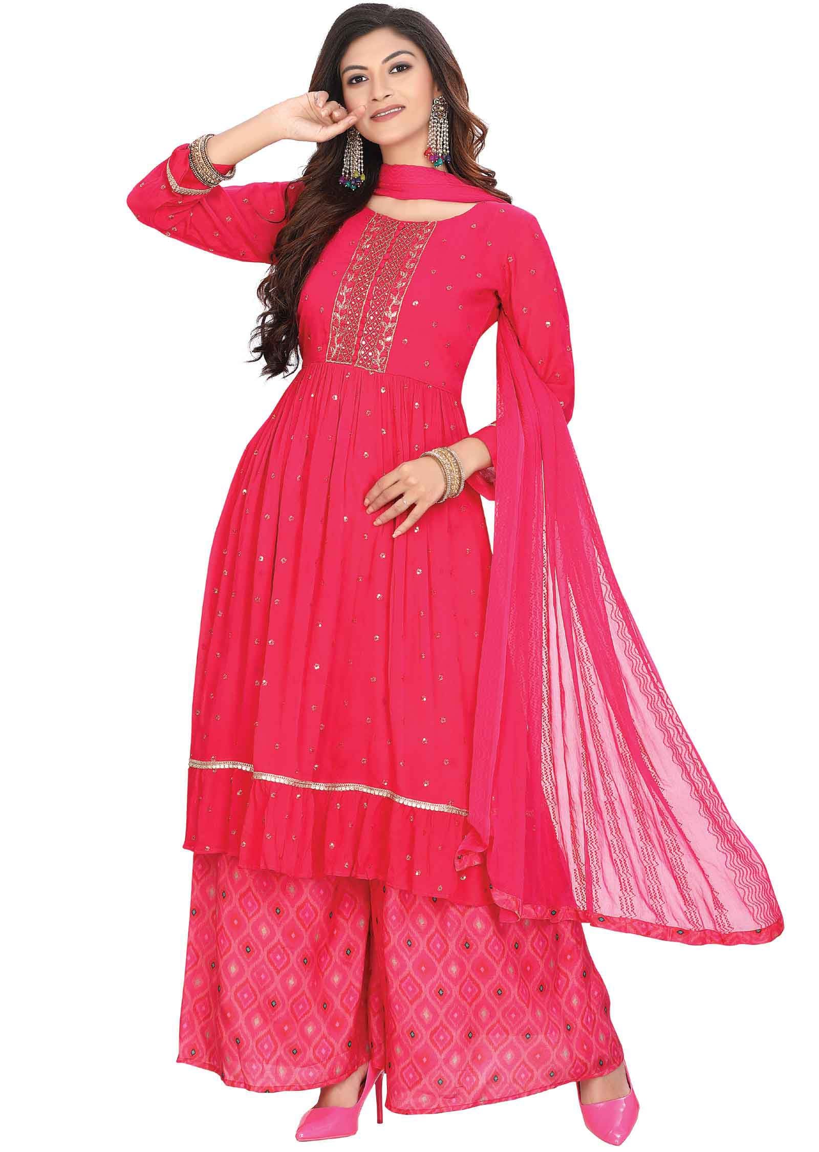 Rani Pink Chinnon Zardosi & Embroidered Anarkali