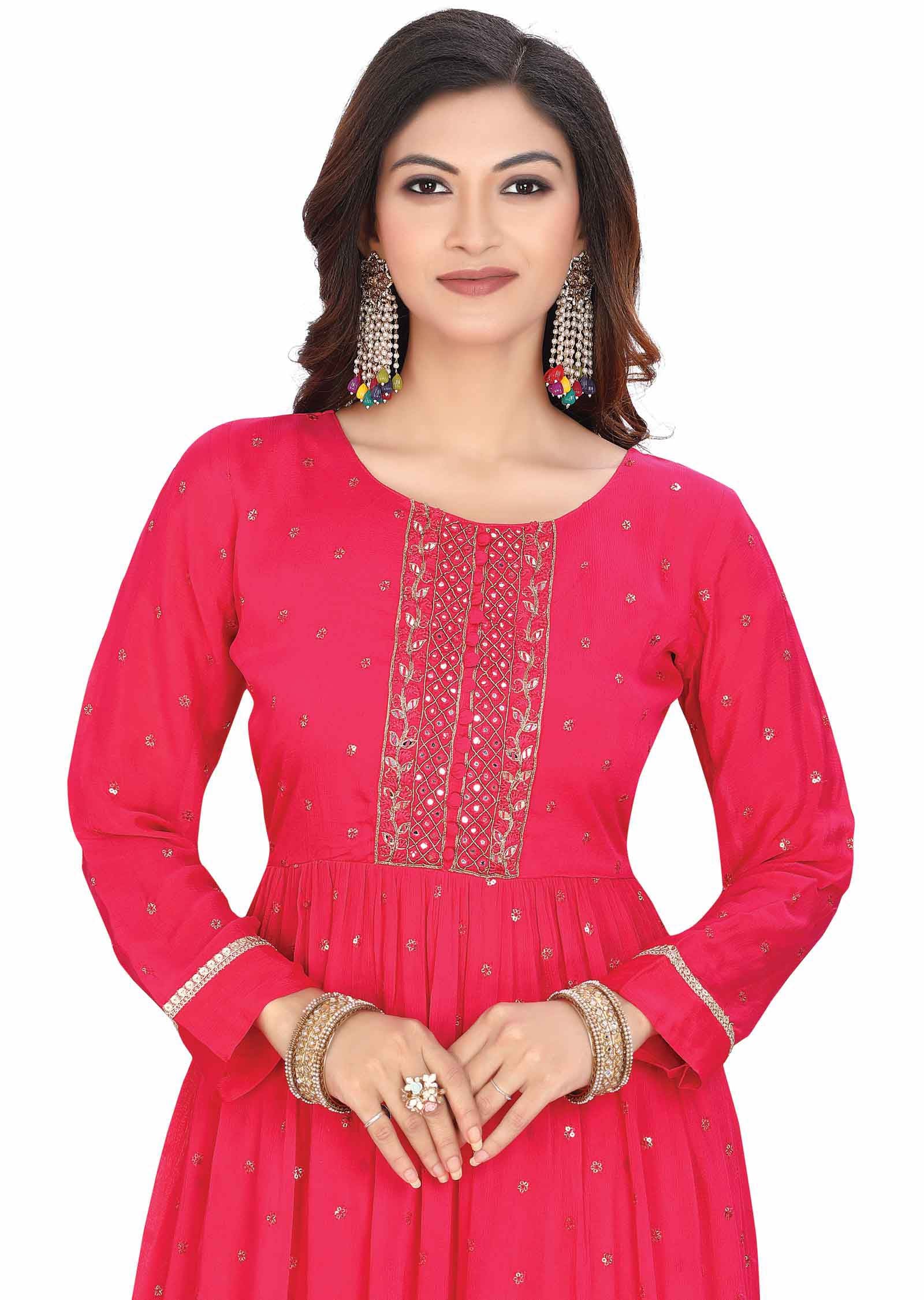 Rani Pink Chinnon Zardosi & Embroidered Anarkali