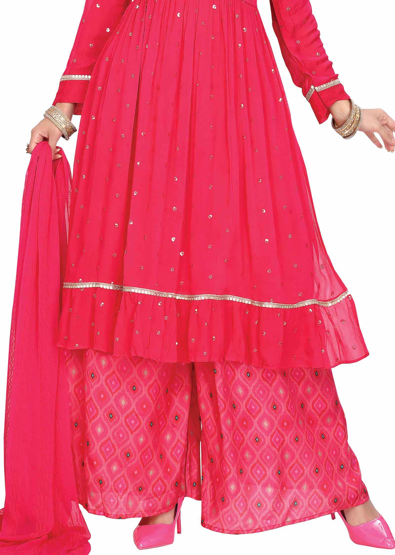 Rani Pink Chinnon Zardosi & Embroidered Anarkali