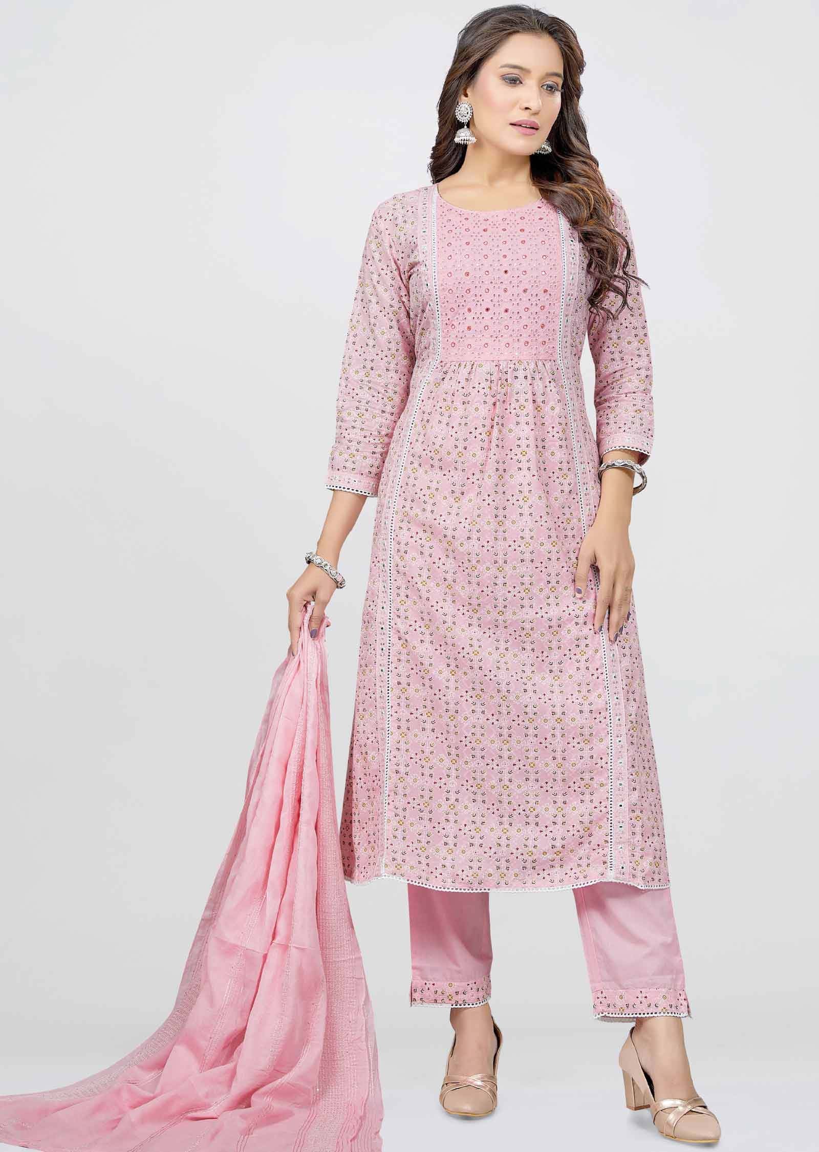 Pink Cotton Sequins Anarkali