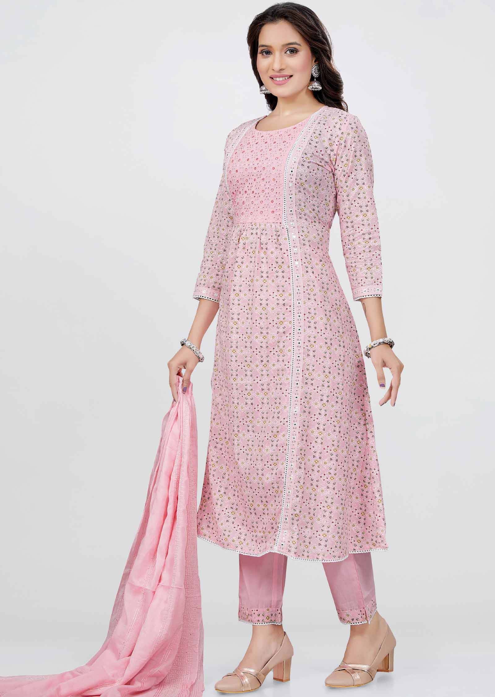 Pink Cotton Sequins Anarkali