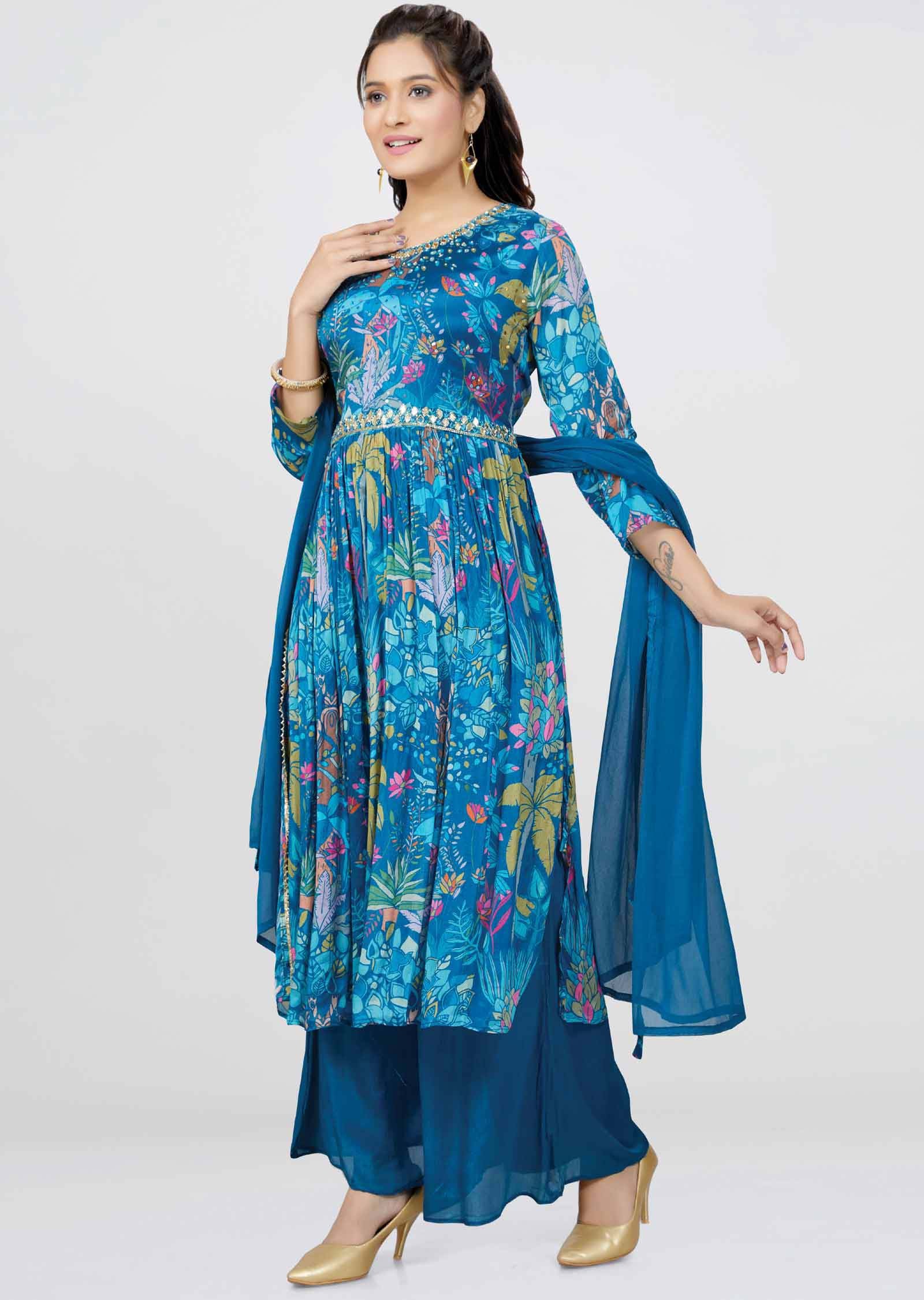 Blue Chinnon Sequins Nayara Cut