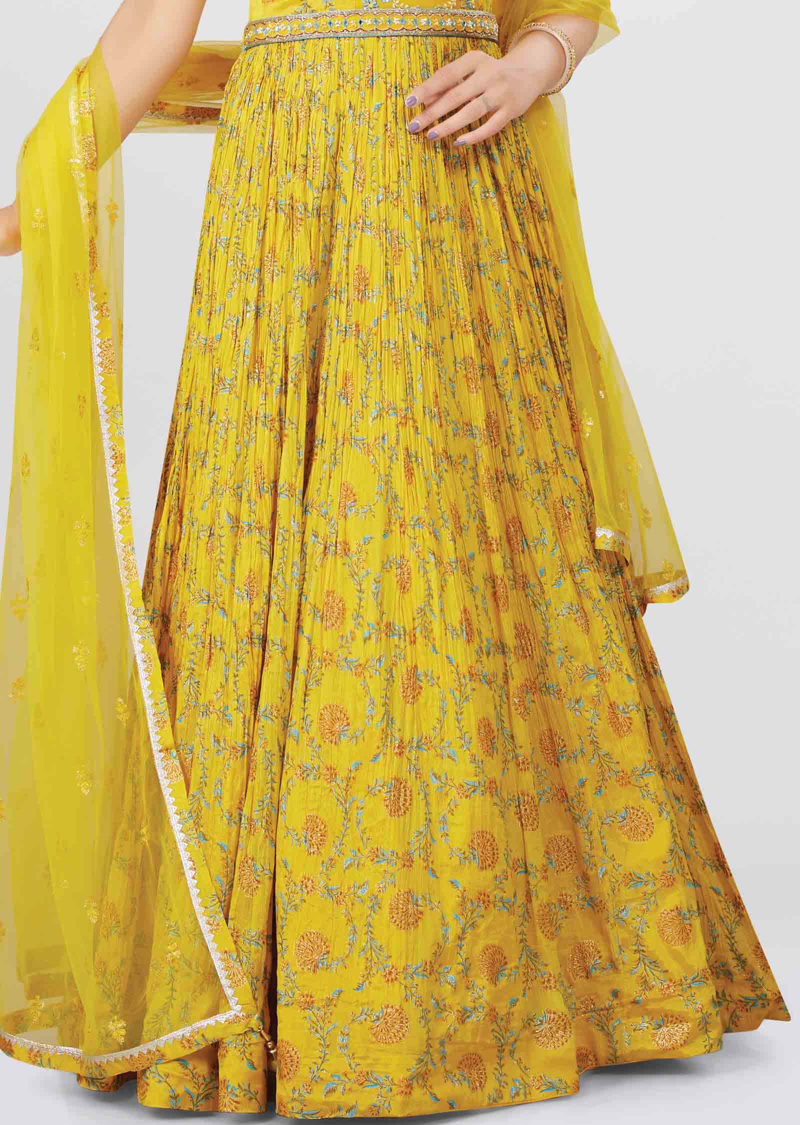 Yellow Chinnon Embroidered Alia Cut Nayara Cut
