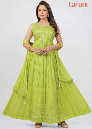 Parrot Green Georgette Embroidered Alia cut Anarkali