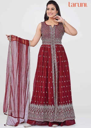 Dark Rust Georgette Embroidered Anarkali