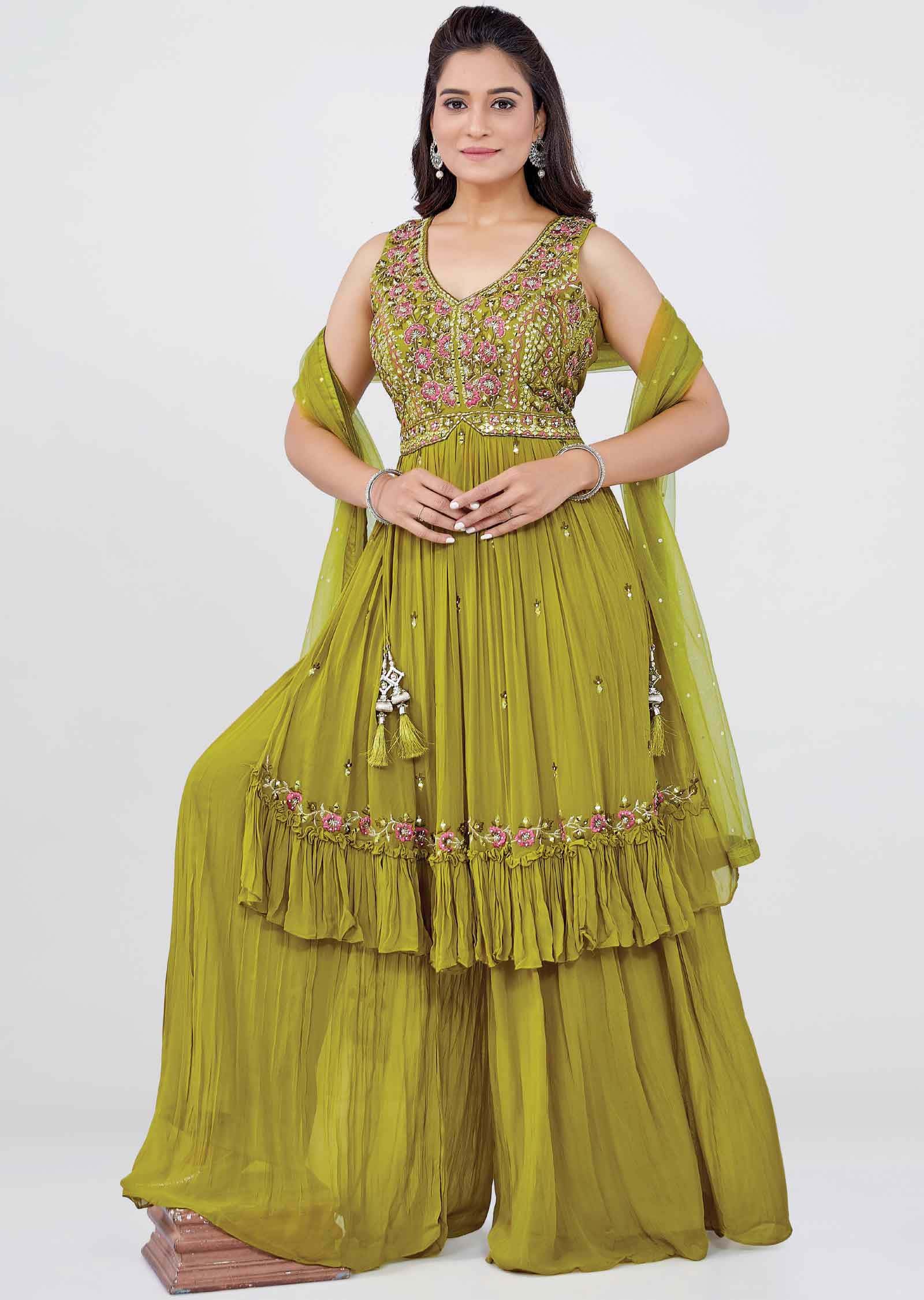 Mehendi Green Georgette Embroidered Anarkali