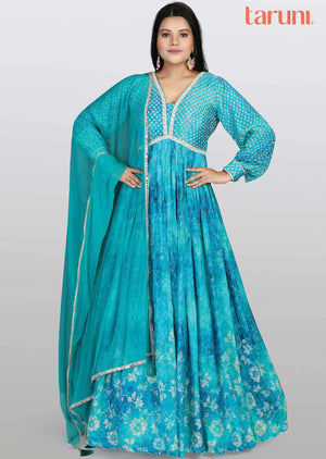 Rama Blue Chinnon Zardosi & Embroidered Anarkali