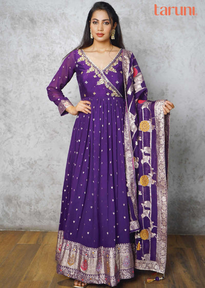 Purple Banaras Georgette Anarkali