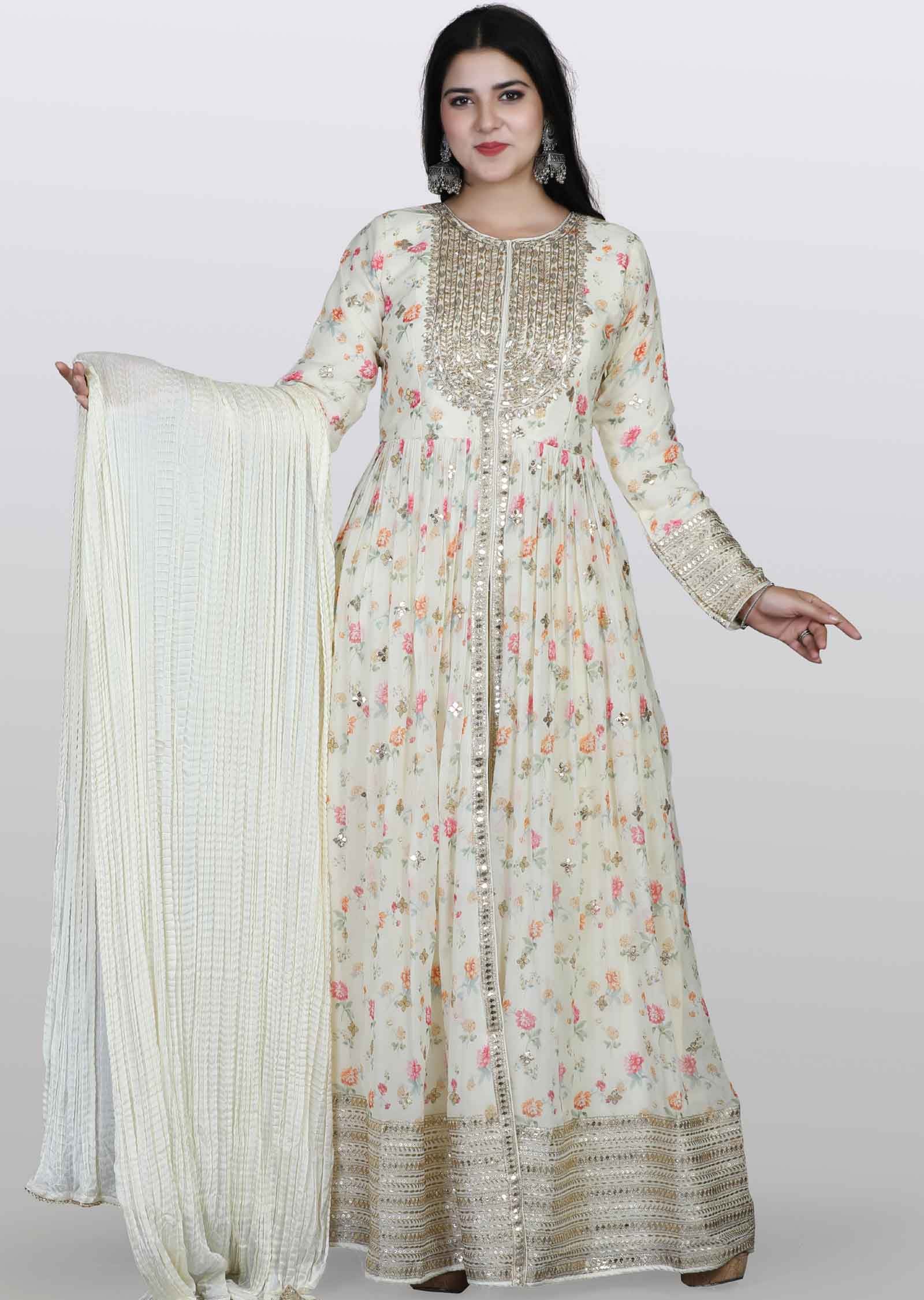 Cream Georgette Sequins & Gota work Anarkali