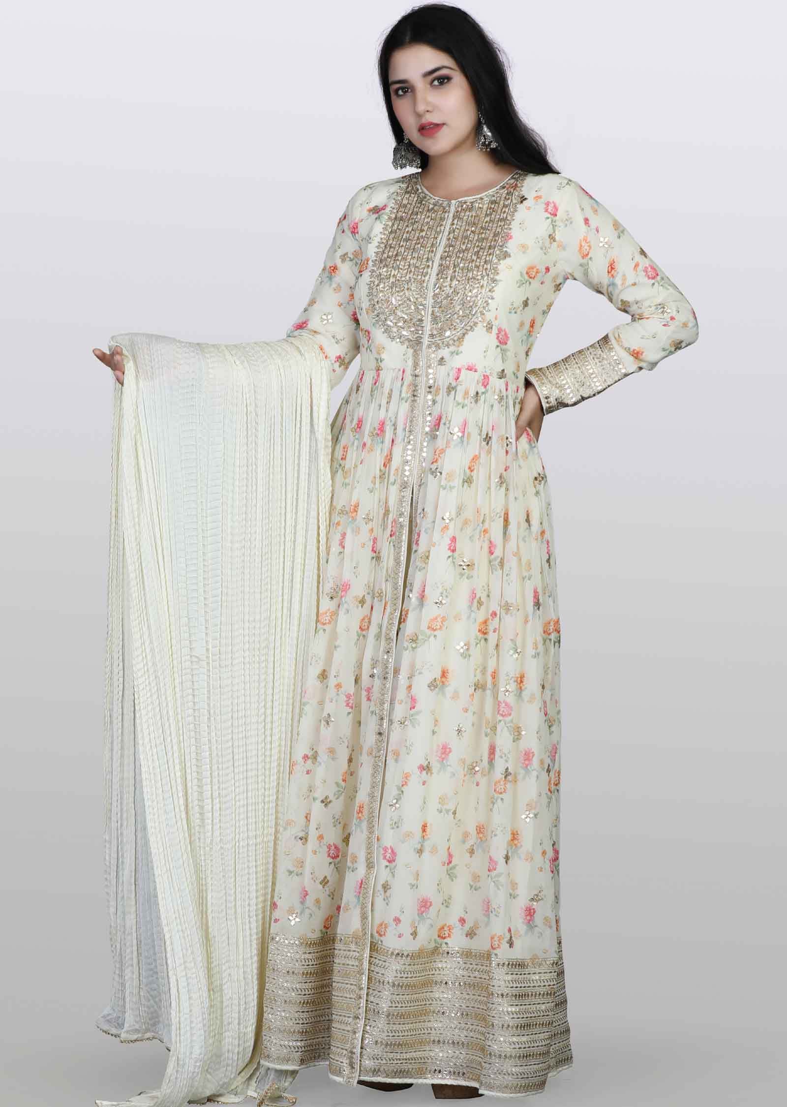 Cream Georgette Sequins & Gota work Anarkali