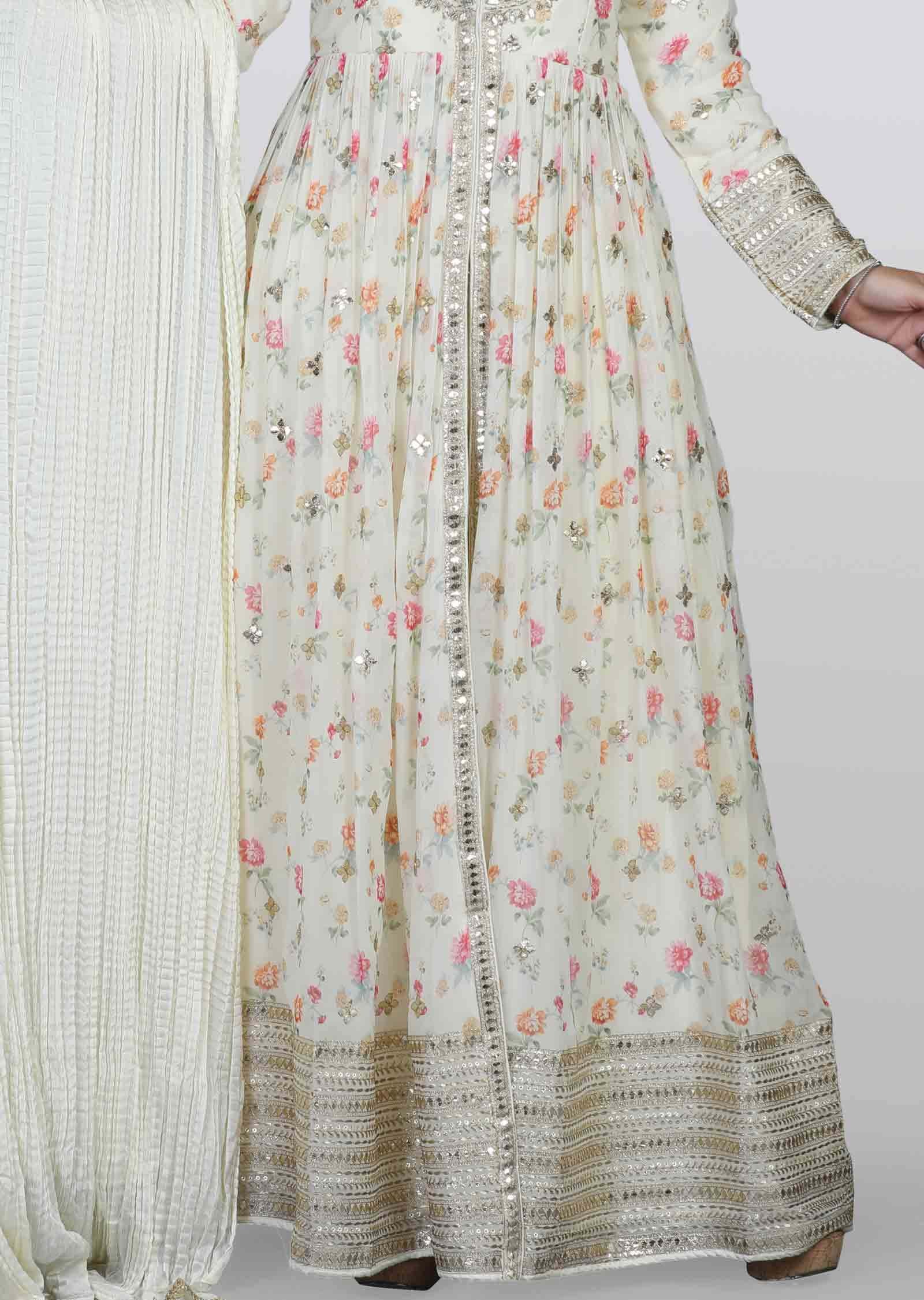 Cream Georgette Sequins & Gota work Anarkali