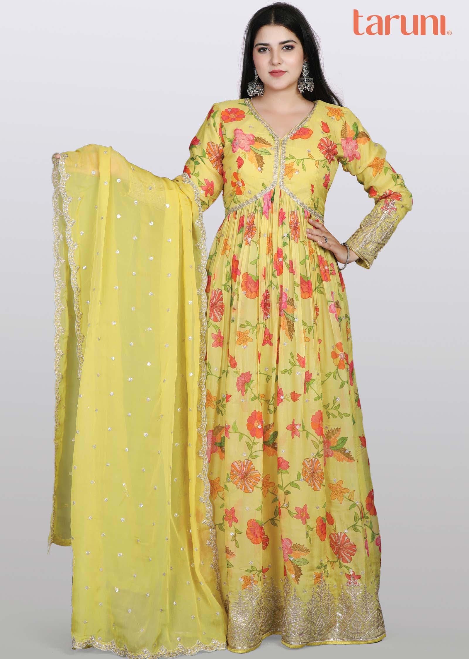 Yellow Soft Organza Sequins & Gota work Alia cut Anarkali