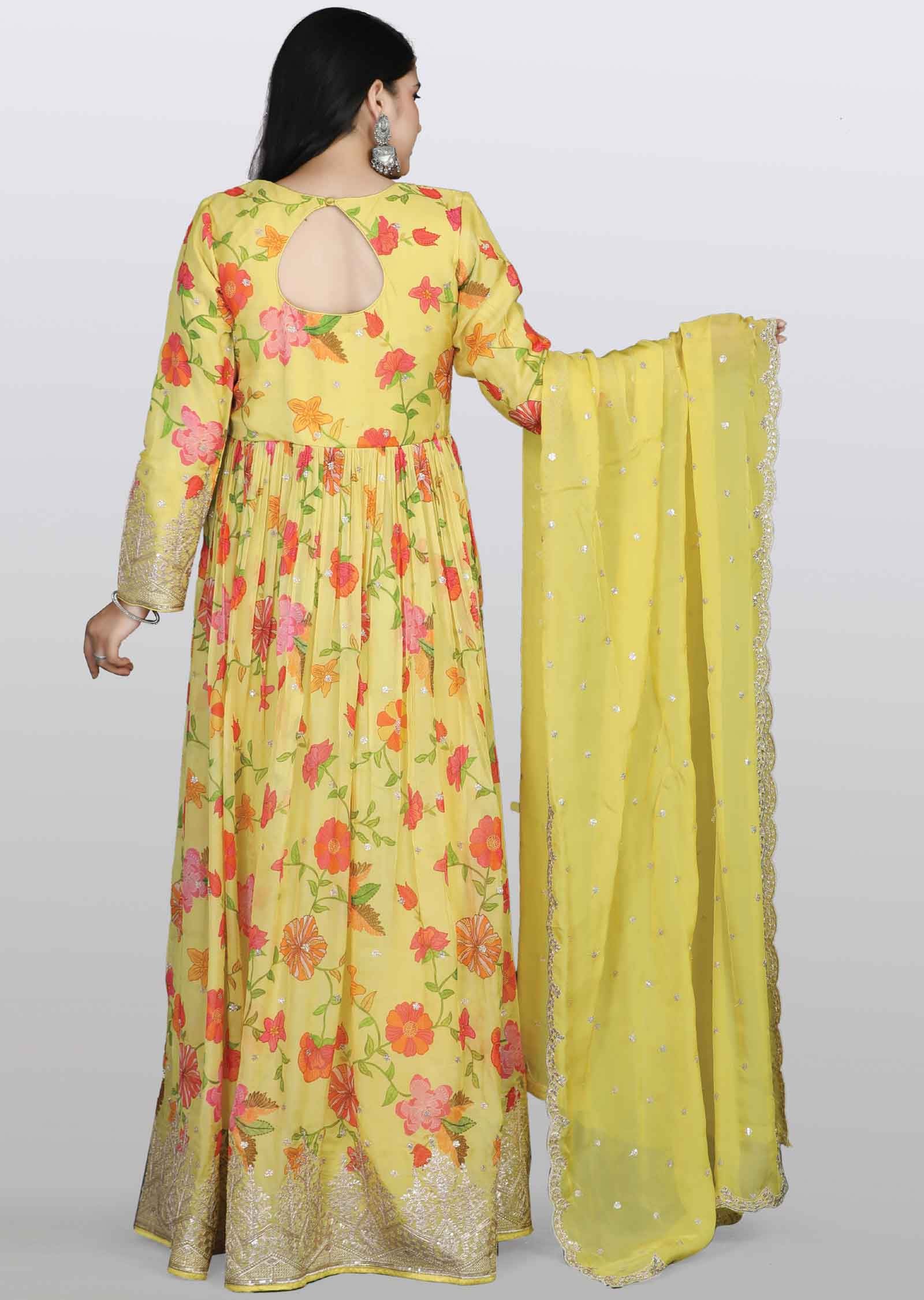 Yellow Soft Organza Sequins & Gota work Alia cut Anarkali