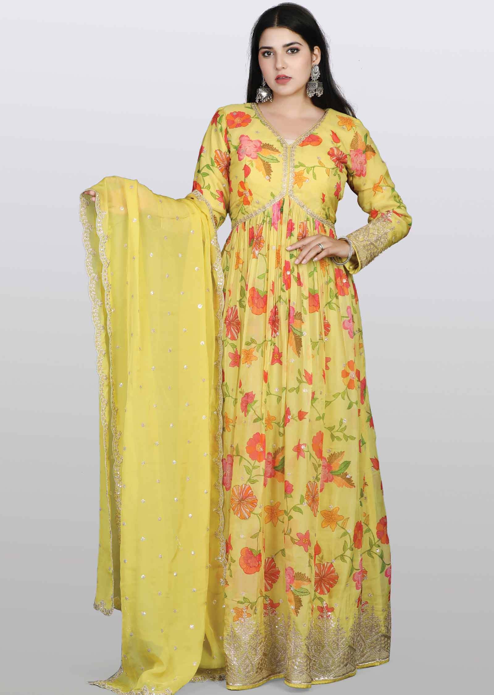 Yellow Soft Organza Sequins & Gota work Alia cut Anarkali